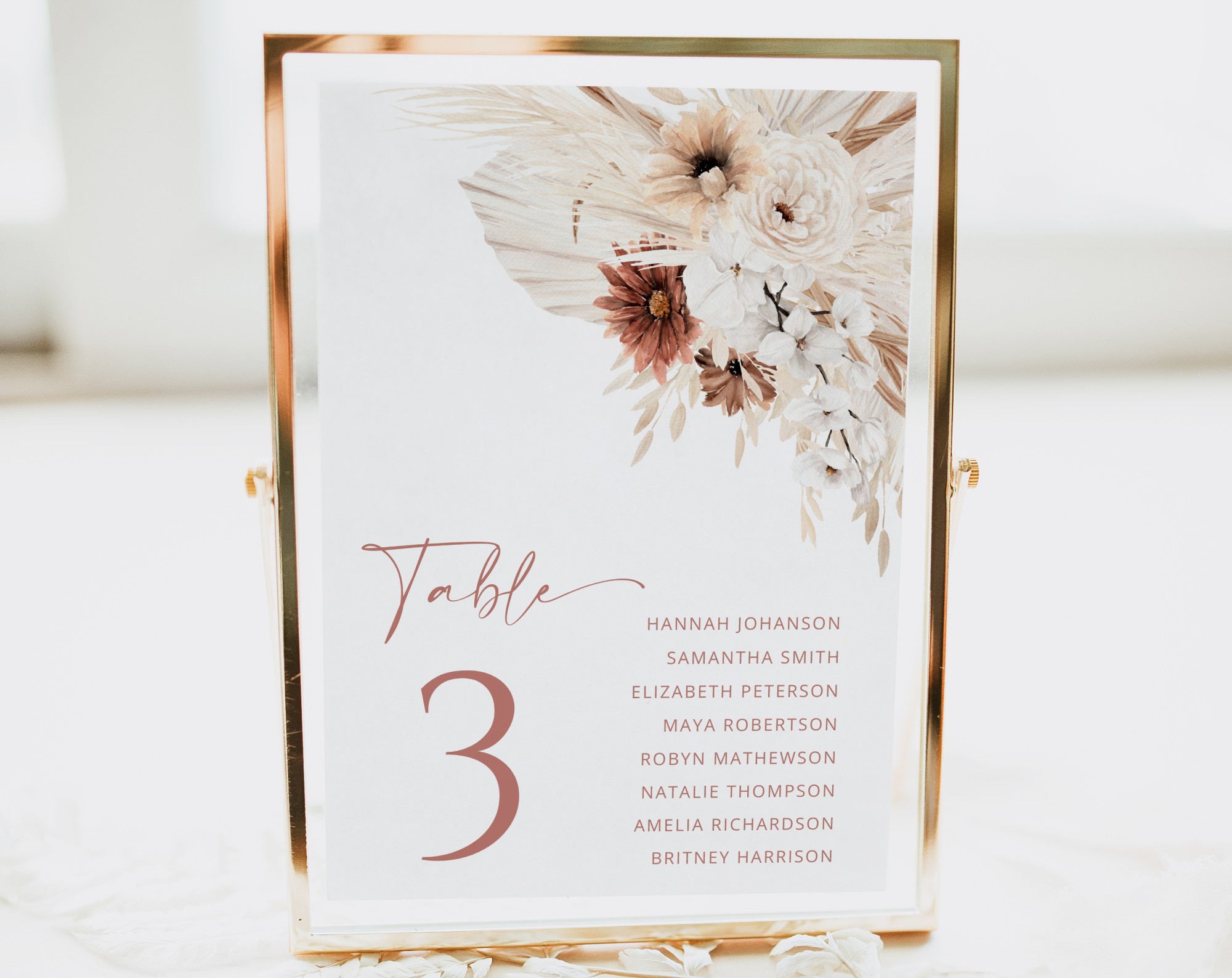 Pampas Grass Terracotta Table Number Sign, Bridal Shower Sign, Printable File, Edit Yourself, SH13