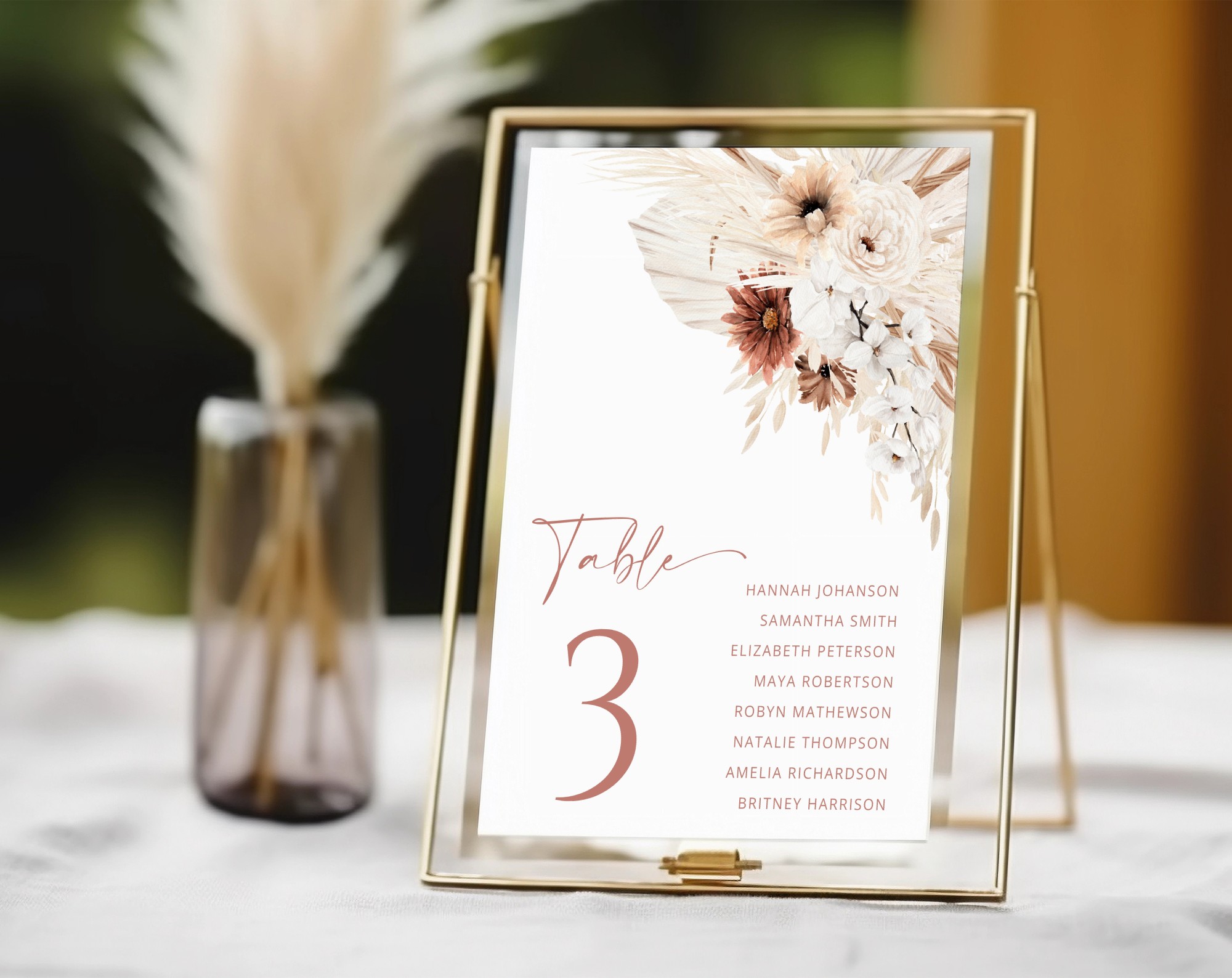 Pampas Grass Terracotta Table Number Sign, Bridal Shower Sign, Printable File, Edit Yourself, SH13