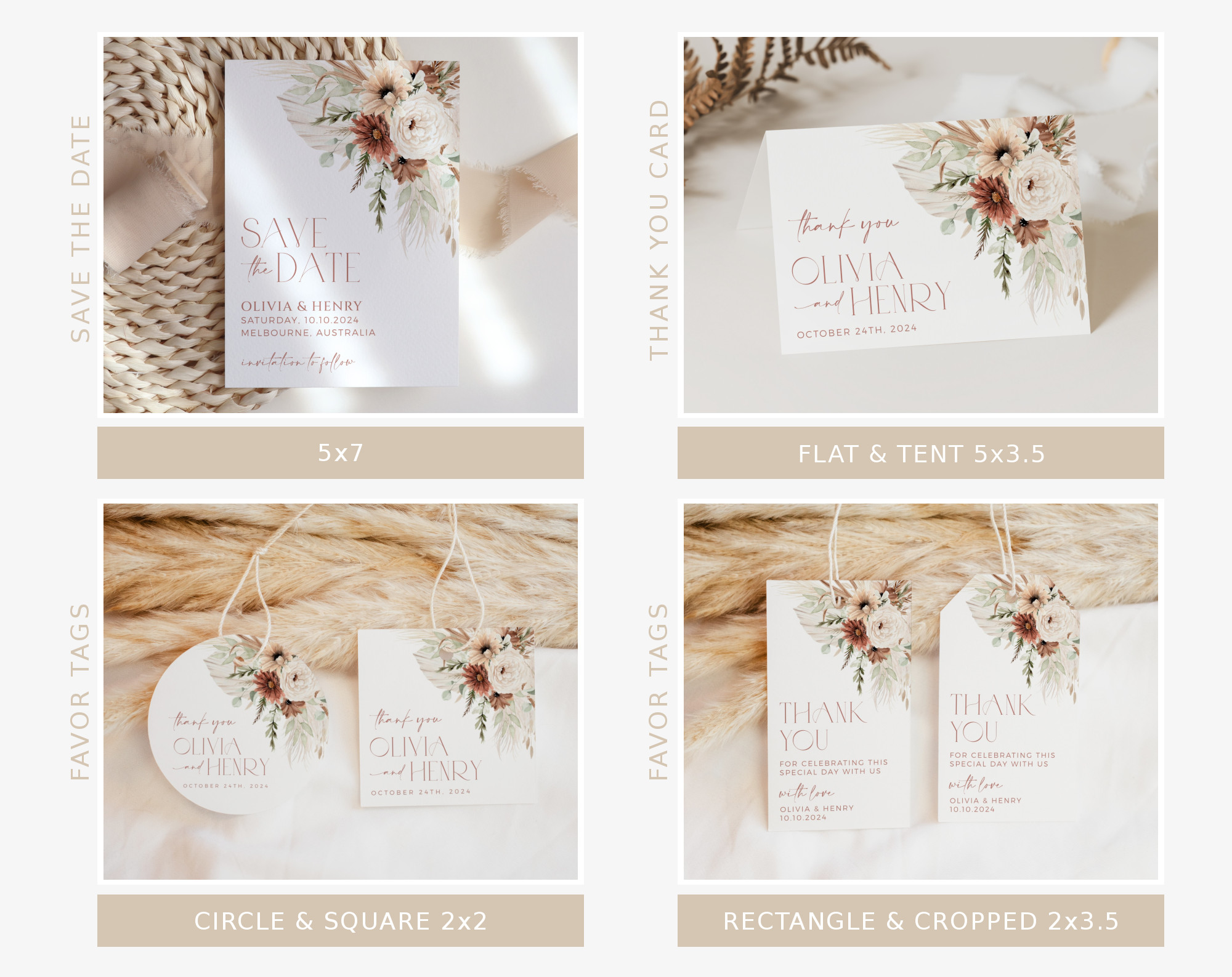 Boho Flowers Wedding Bundle, Printable File, Edit Yourself, SH32