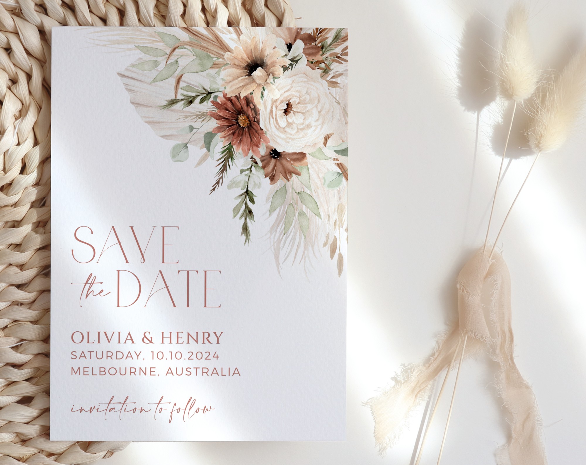 Boho Flowers Save the Date, Wedding Stationery, Printable File, Edit Yourself, SH32 Boho Flowers Save the Date, Wedding Stationery, Printable File, Edit Yourself, SH32