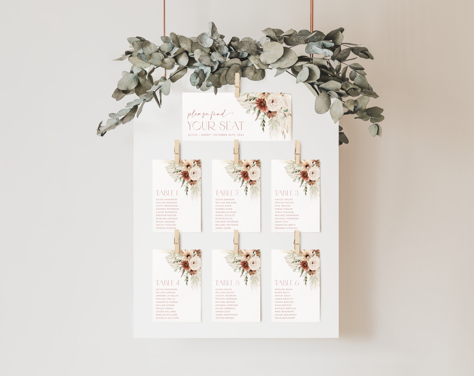 Boho Flowers Seating Cards, Wedding Stationery, Printable File, Edit Yourself, SH32