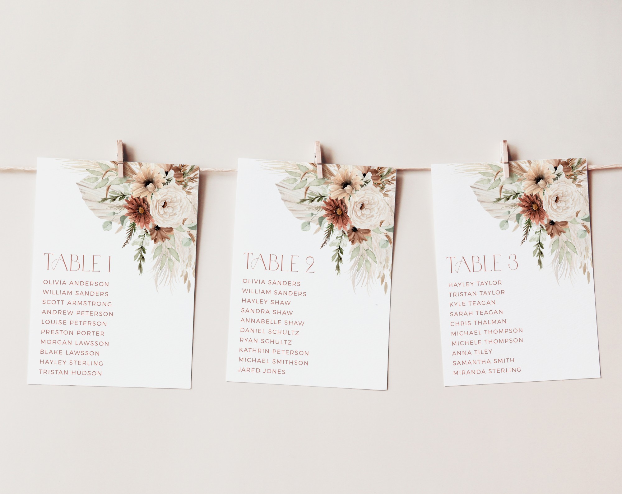 Boho Flowers Seating Cards, Wedding Stationery, Printable File, Edit Yourself, SH32