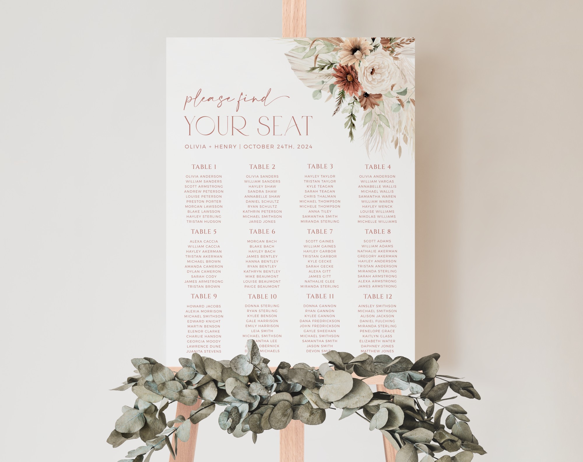 Boho Flowers Seating Chart, Wedding Sign, Printable File, Edit Yourself, SH32 Boho Flowers Seating Chart, Wedding Sign, Printable File, Edit Yourself, SH32