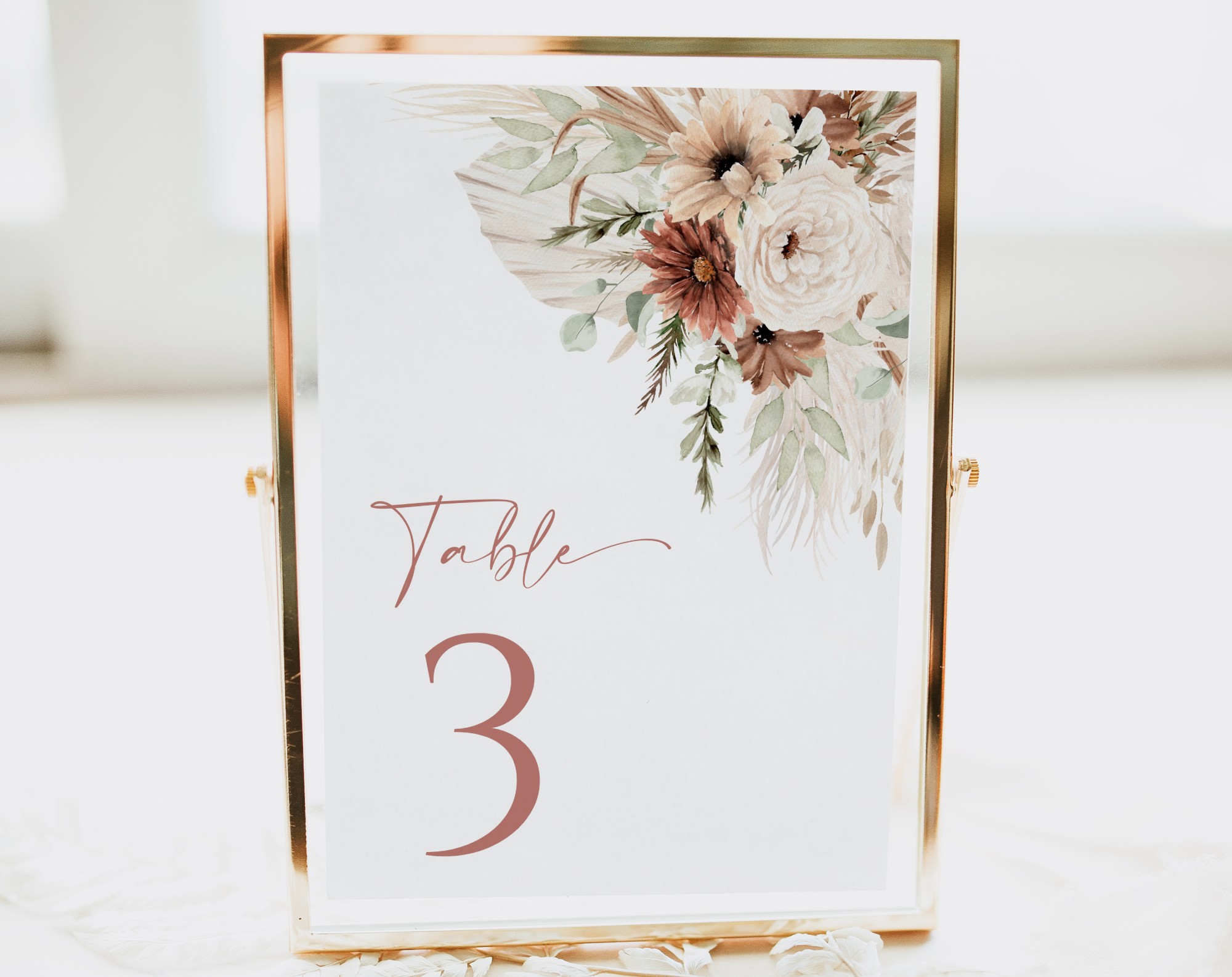Boho Flowers Table Number Sign, Wedding Sign, Printable File, Edit Yourself, SH32