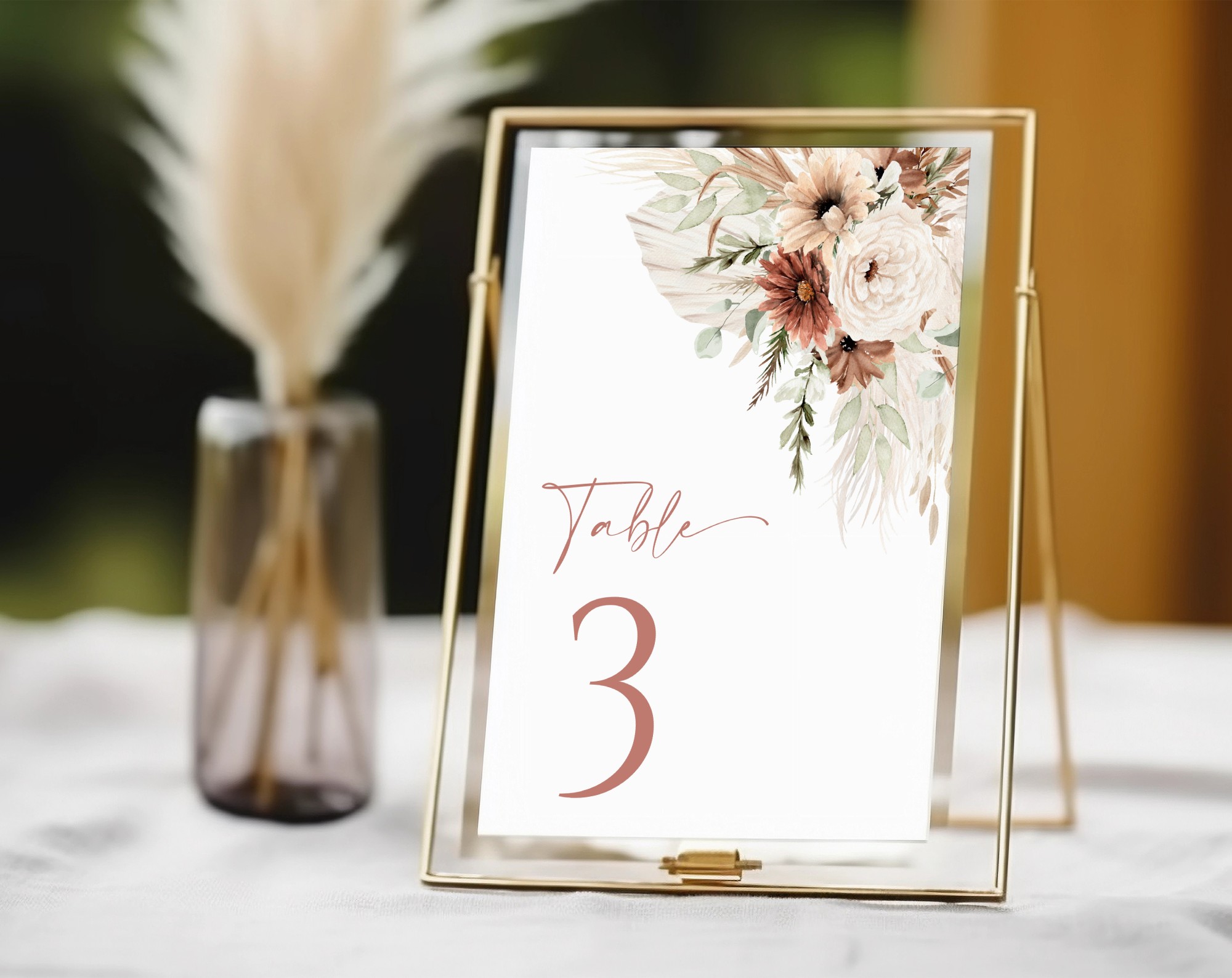 Boho Flowers Table Number Sign, Wedding Sign, Printable File, Edit Yourself, SH32