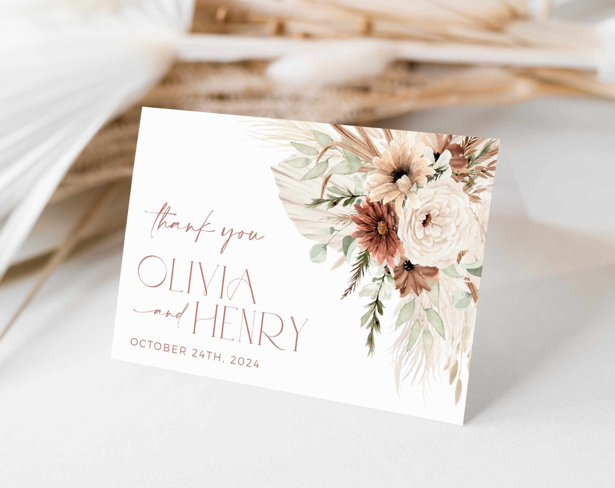 Boho Flowers Thank You Card, Wedding Stationery, Printable File, Edit Yourself, SH32 Boho Flowers Thank You Card, Wedding Stationery, Printable File, Edit Yourself, SH32