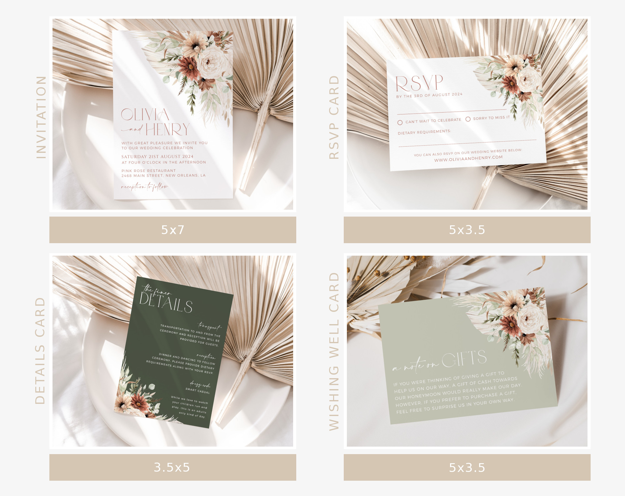 Boho Flowers Wedding Bundle, Printable File, Edit Yourself, SH32
