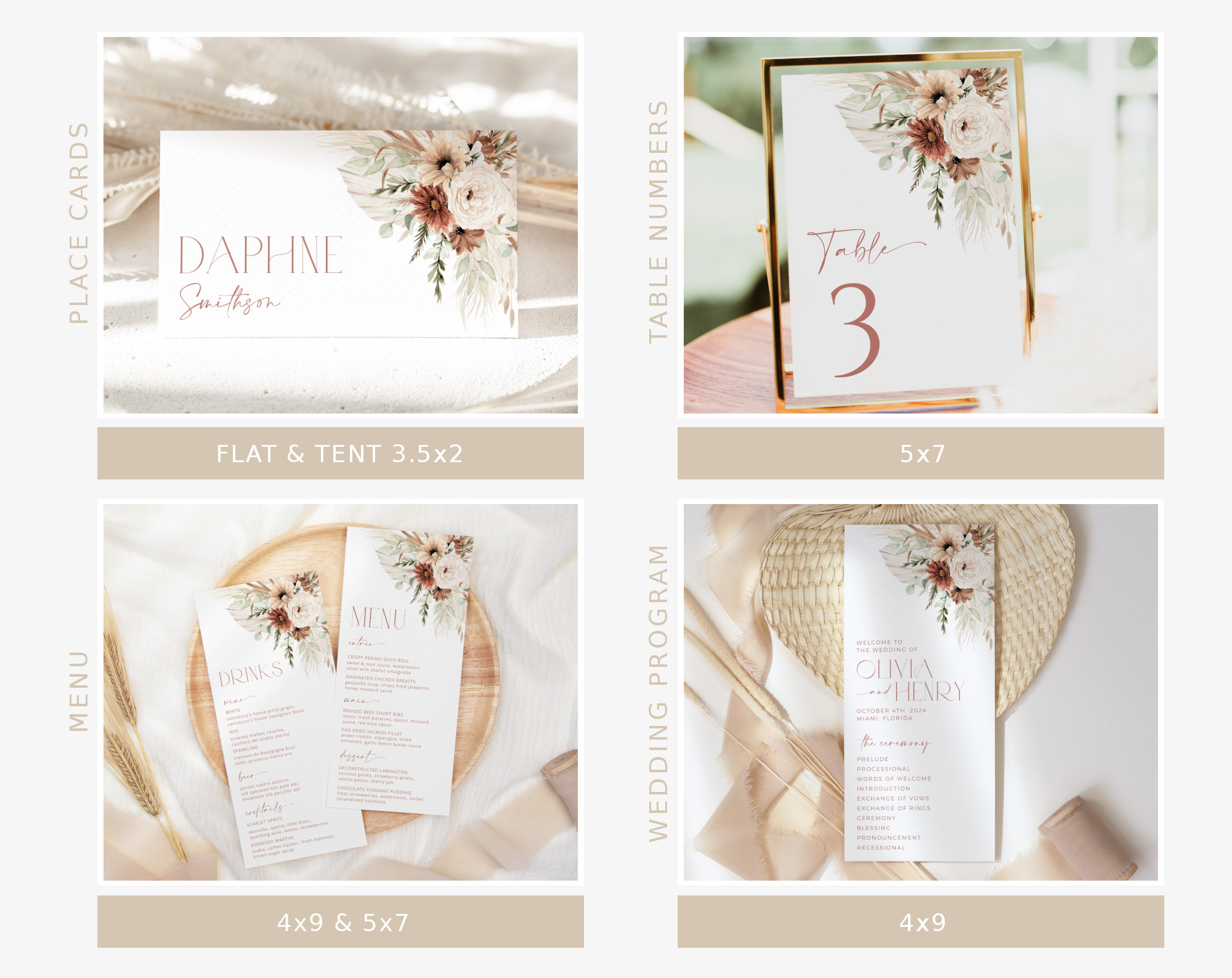 Boho Flowers Wedding Bundle, Printable File, Edit Yourself, SH32