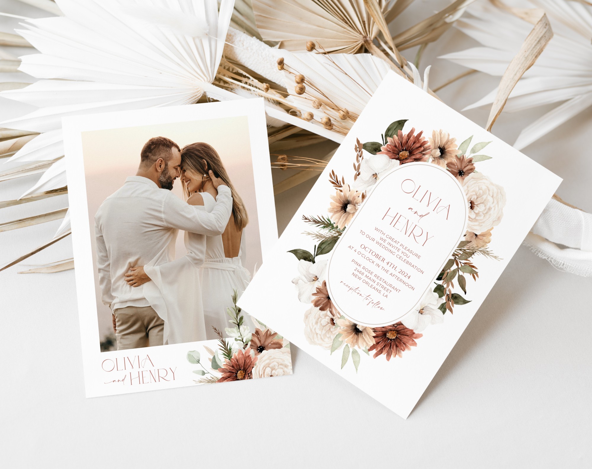 Boho Flowers Wedding Invitation Set, Wedding Stationery, Printable File, Edit Yourself, SH32 Boho Flowers Wedding Invitation Set, Wedding Stationery, Printable File, Edit Yourself, SH32