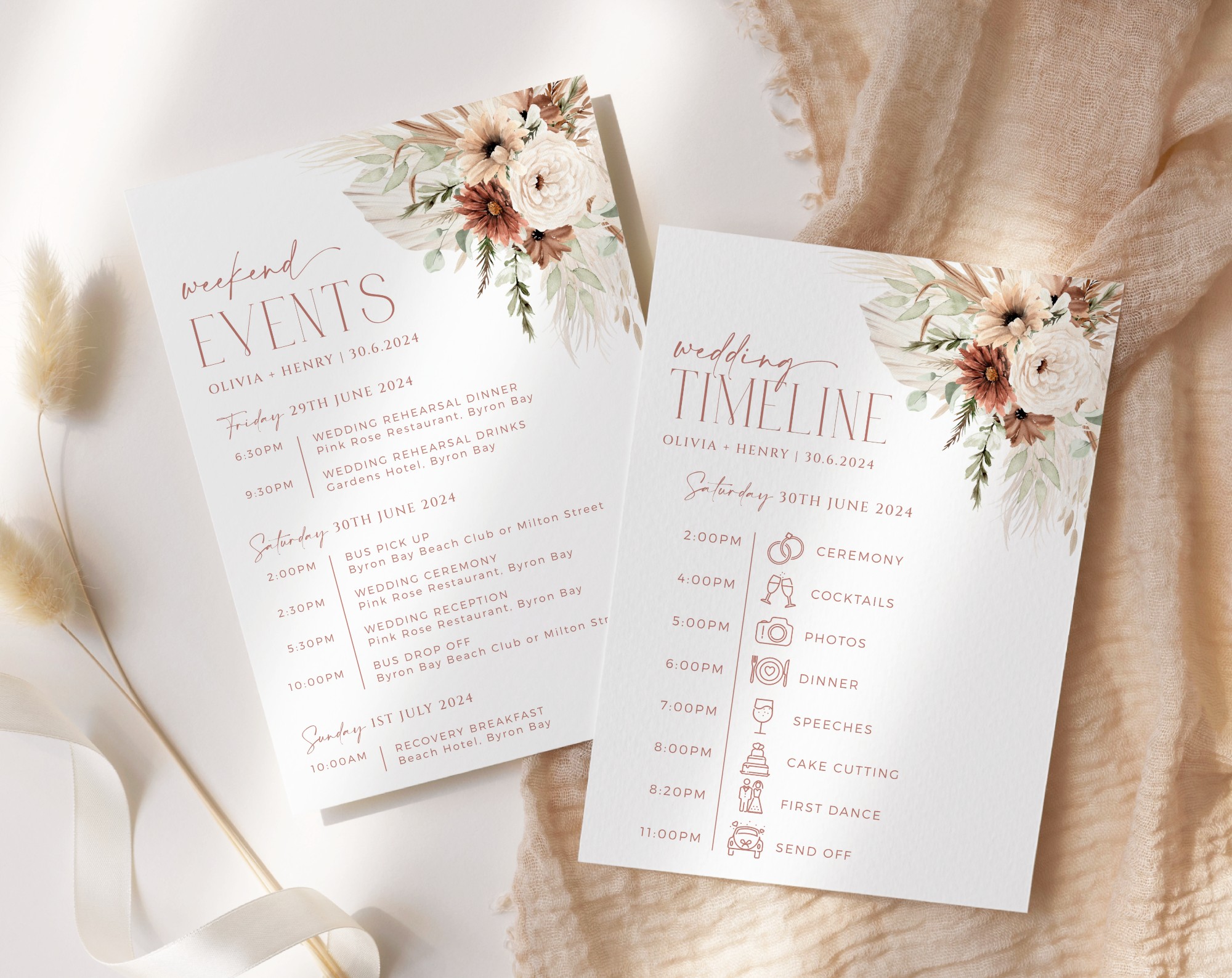 Boho Flowers Wedding Timeline, Wedding Stationery, Printable File, Edit Yourself, SH32 Boho Flowers Wedding Timeline, Wedding Stationery, Printable File, Edit Yourself, SH32