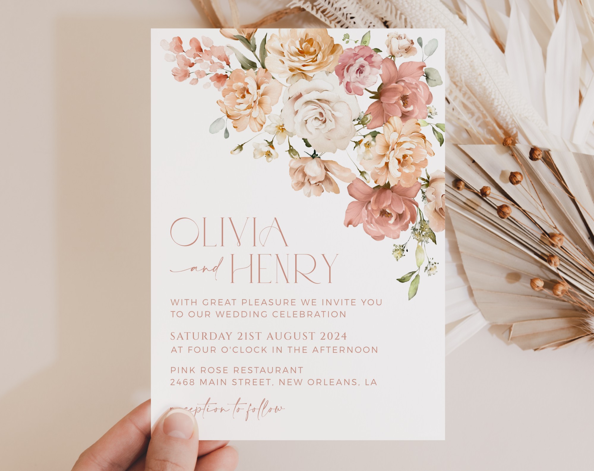Dusty Rose Flowers Wedding Invitation Suite, Wedding Stationery, Printable File, Edit Yourself, SH37 Dusty Rose Flowers Wedding Invitation Suite, Wedding Stationery, Printable File, Edit Yourself, SH37