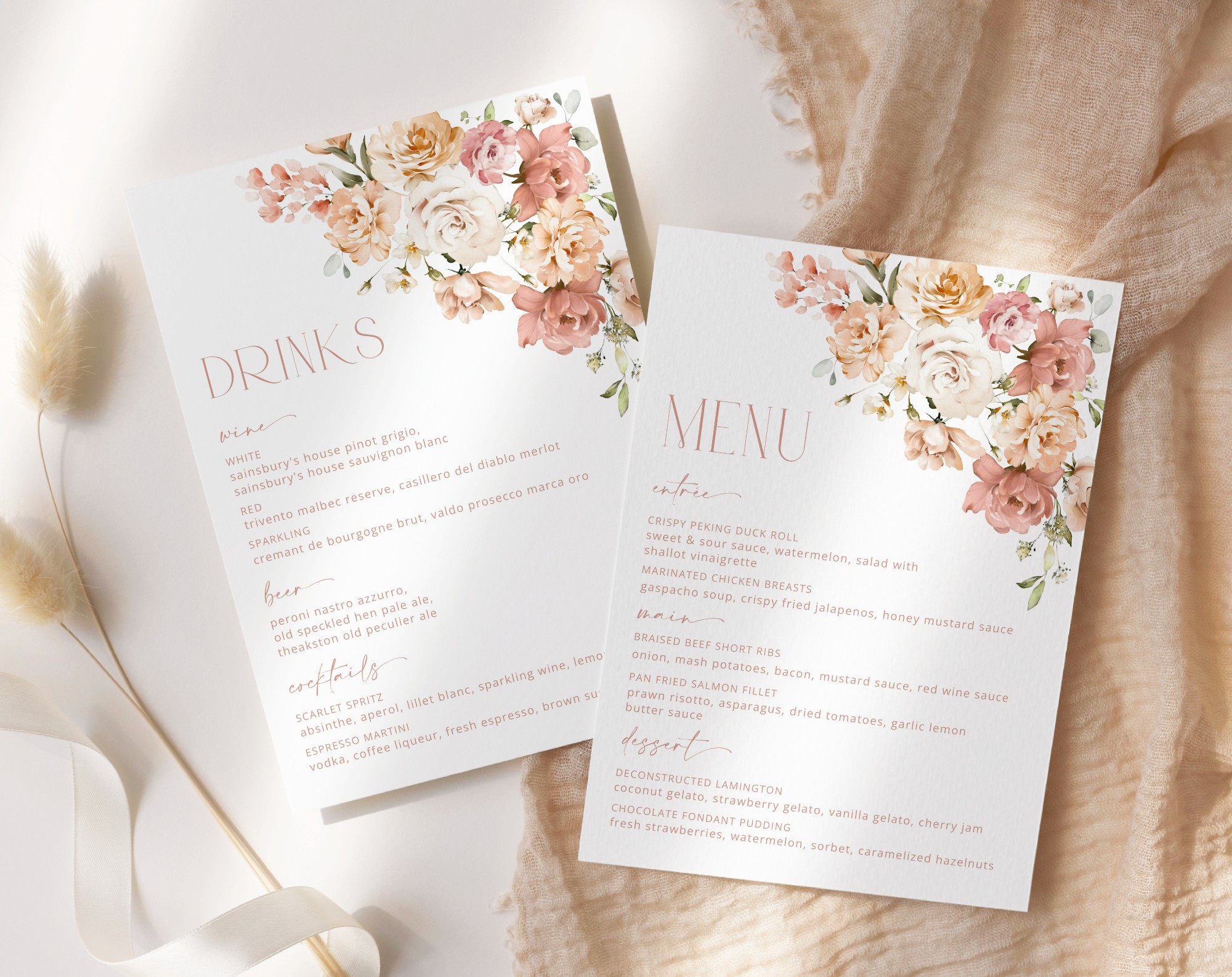 Dusty Rose Flowers Wedding Menu, Wedding Stationery, Printable File, Edit Yourself, SH37 Dusty Rose Flowers Wedding Menu, Wedding Stationery, Printable File, Edit Yourself, SH37