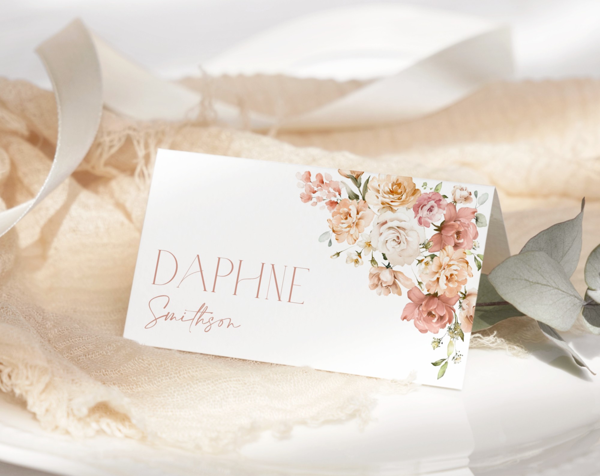 Dusty Rose Flowers Place Card, Wedding Stationery, Printable File, Edit Yourself, SH37 Dusty Rose Flowers Place Card, Wedding Stationery, Printable File, Edit Yourself, SH37