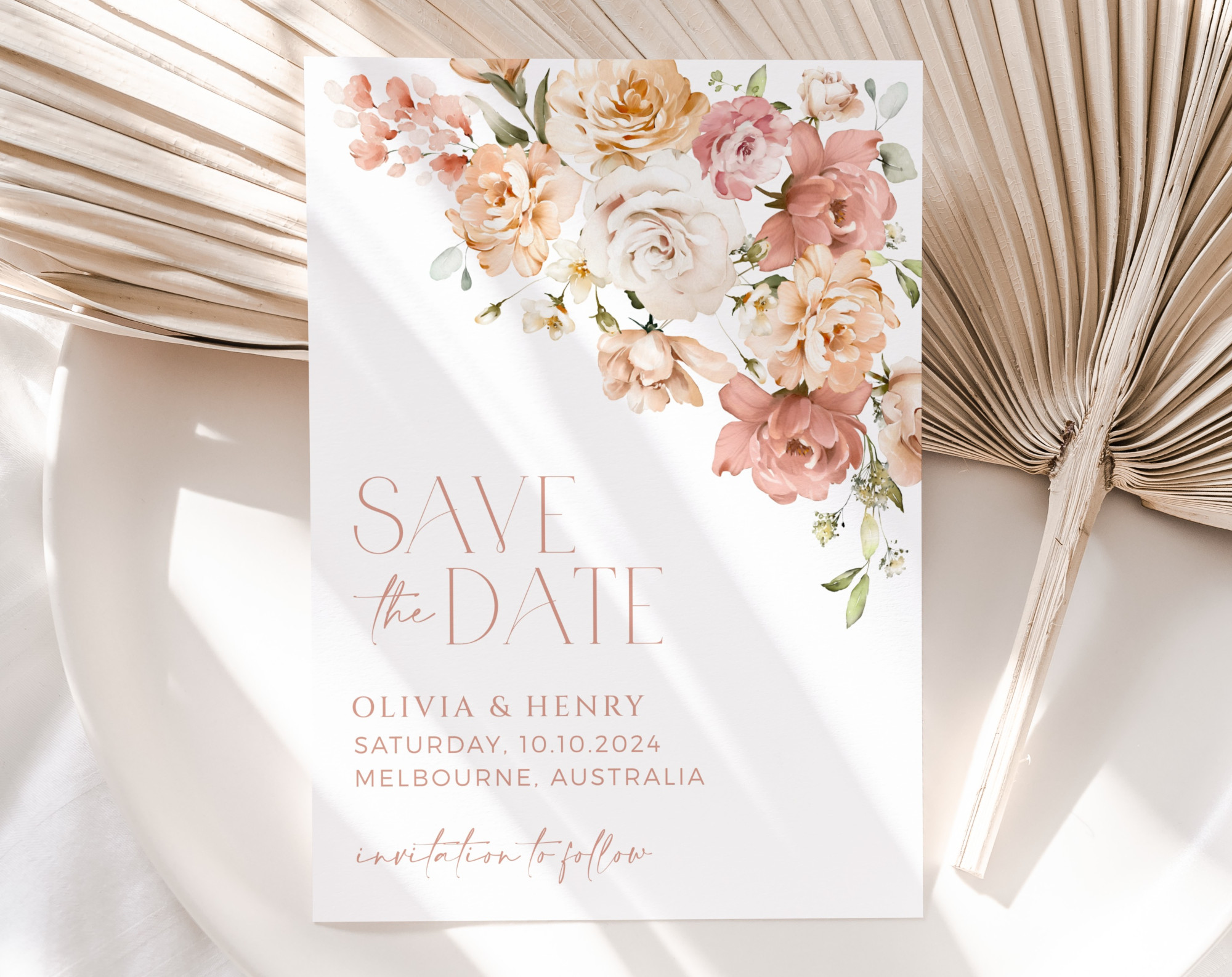 Dusty Rose Flowers Save the Date, Wedding Stationery, Printable File, Edit Yourself, SH37 Dusty Rose Flowers Save the Date, Wedding Stationery, Printable File, Edit Yourself, SH37