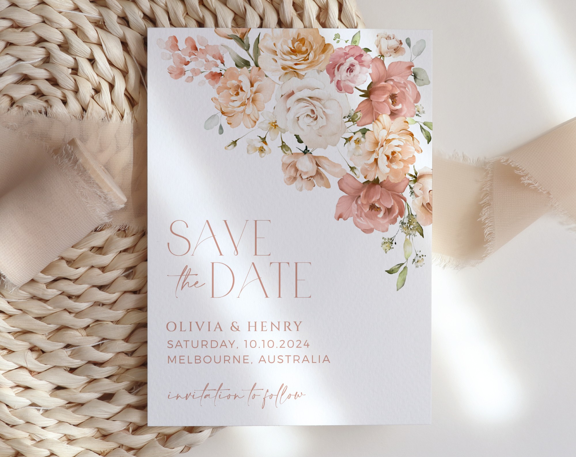 Dusty Rose Flowers Save the Date, Wedding Stationery, Printable File, Edit Yourself, SH37 Dusty Rose Flowers Save the Date, Wedding Stationery, Printable File, Edit Yourself, SH37