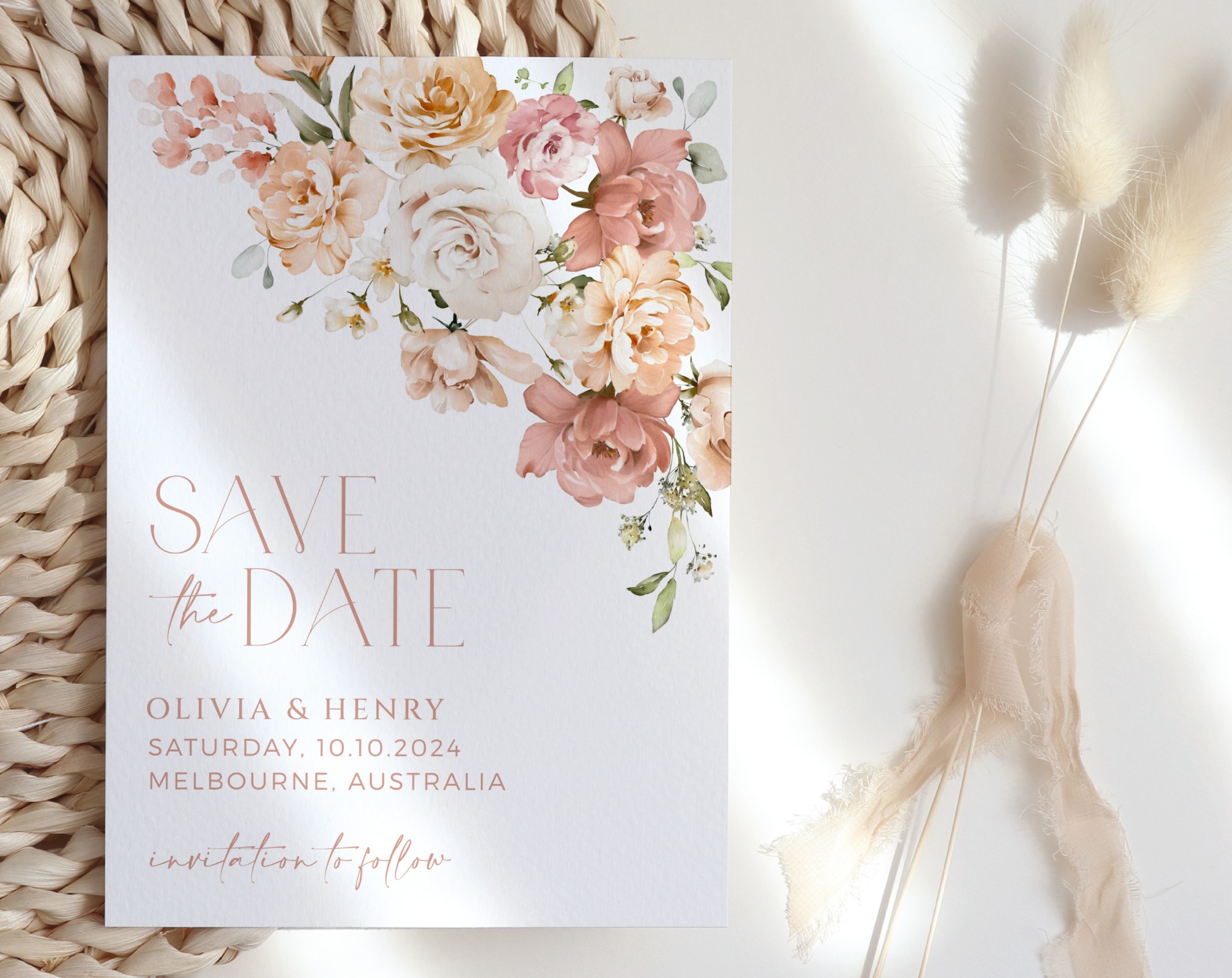 Dusty Rose Flowers Save the Date, Wedding Stationery, Printable File, Edit Yourself, SH37 Dusty Rose Flowers Save the Date, Wedding Stationery, Printable File, Edit Yourself, SH37