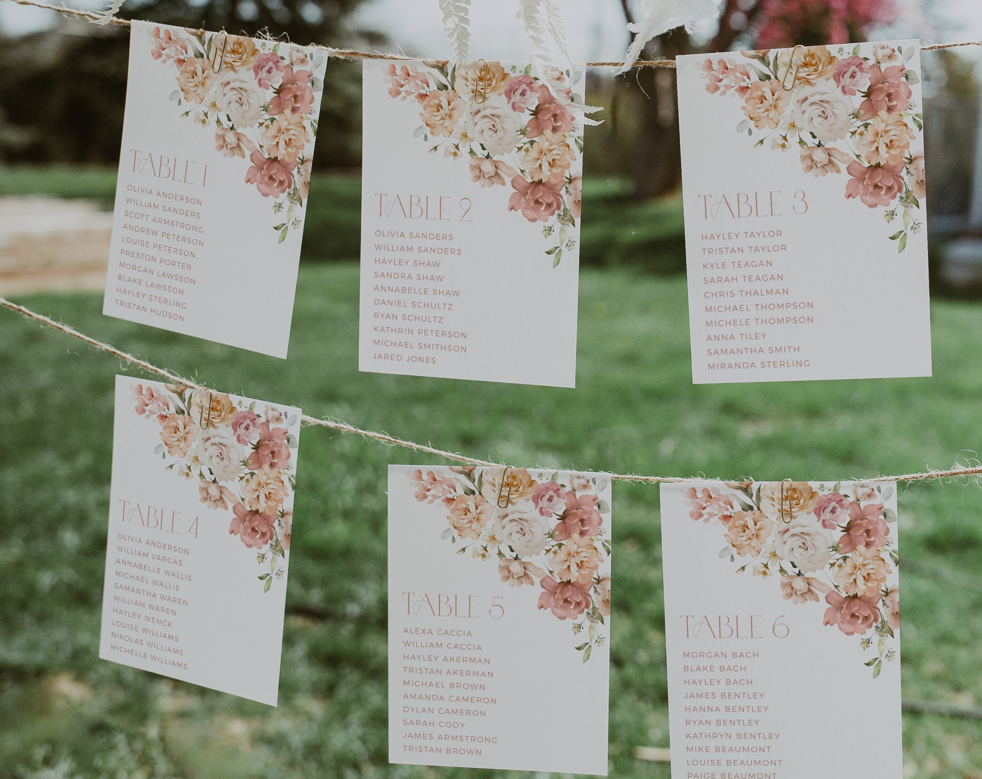 Dusty Rose Flowers Seating Cards - Seating Chart