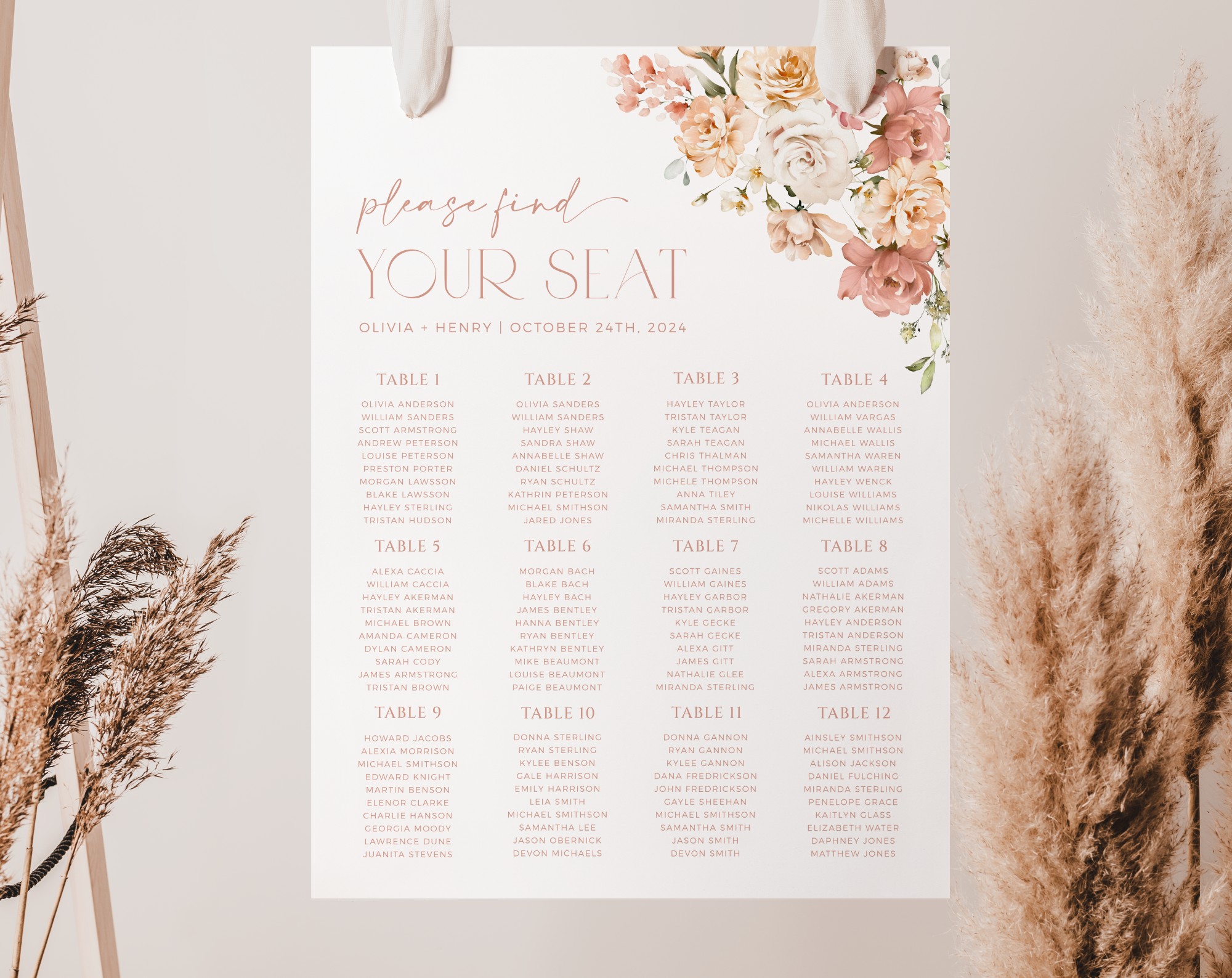Dusty Rose Flowers Seating Chart, Wedding Sign, Printable File, Edit Yourself, SH37 Dusty Rose Flowers Seating Chart, Wedding Sign, Printable File, Edit Yourself, SH37