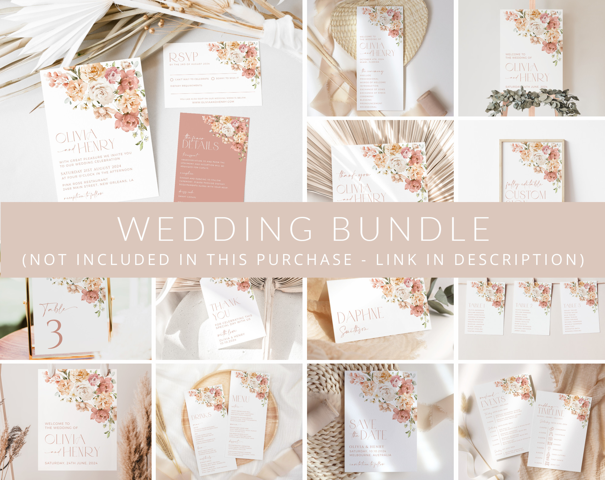 Dusty Rose Flowers Wedding Bundle, Printable File, Edit Yourself, SH37 Dusty Rose Flowers Wedding Bundle, Printable File, Edit Yourself, SH37