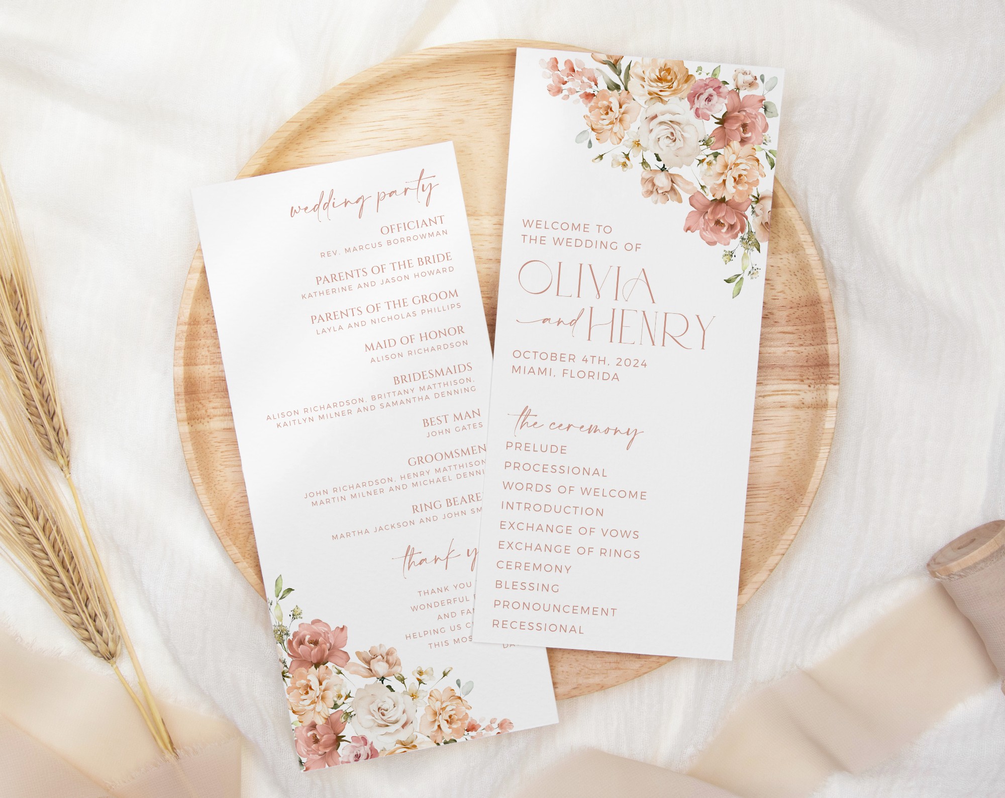 Dusty Rose Flowers Wedding Program, Wedding Stationery, Printable File, Edit Yourself, SH37 Dusty Rose Flowers Wedding Program, Wedding Stationery, Printable File, Edit Yourself, SH37