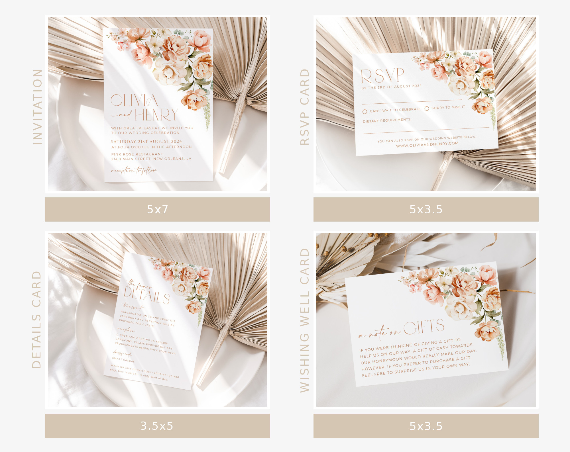 Peach and Cream Flowers Wedding Bundle, Printable File, Edit Yourself, SH42