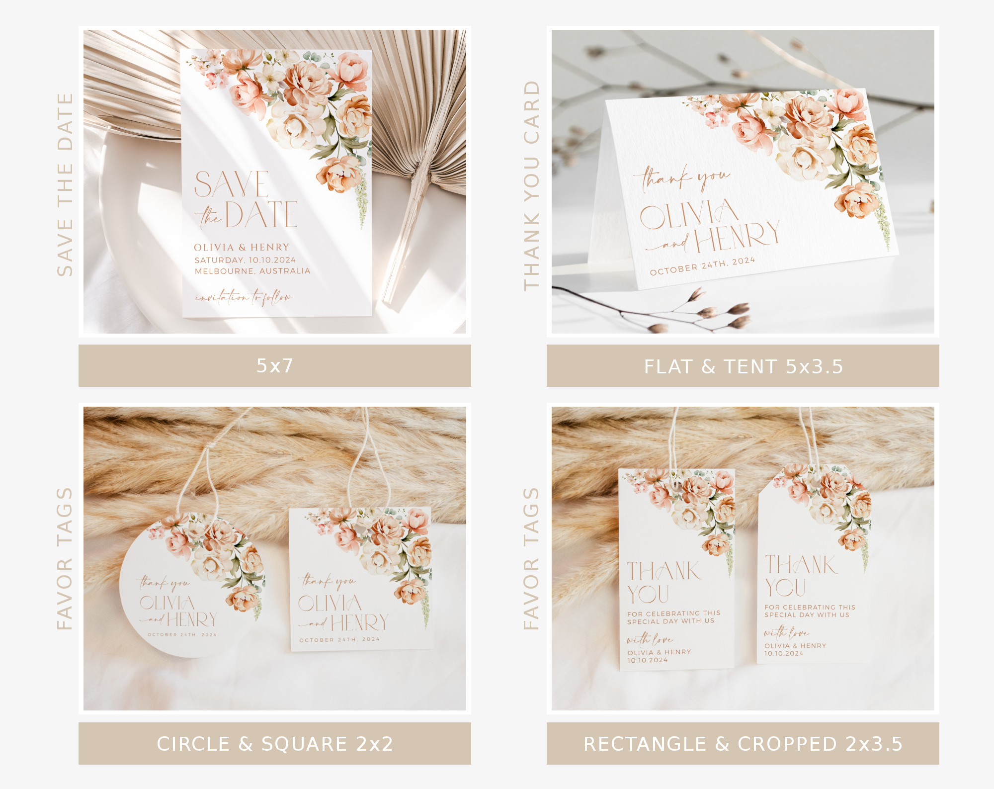 Peach and Cream Flowers Wedding Bundle, Printable File, Edit Yourself, SH42