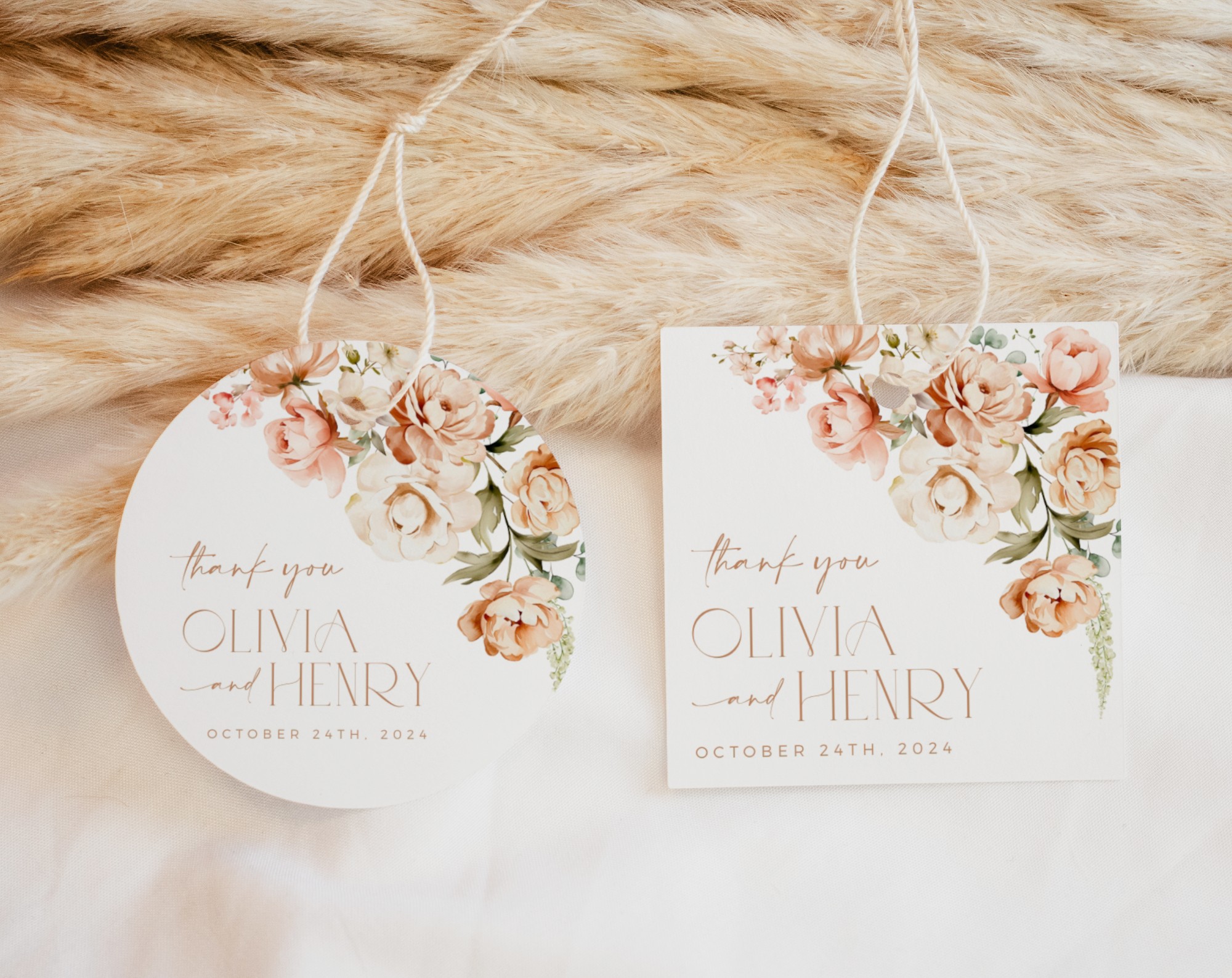 Peach and Cream Flowers Favor Tags, Gift Tags, Party Tags, Wedding, Printable File, Edit Yourself, SH42