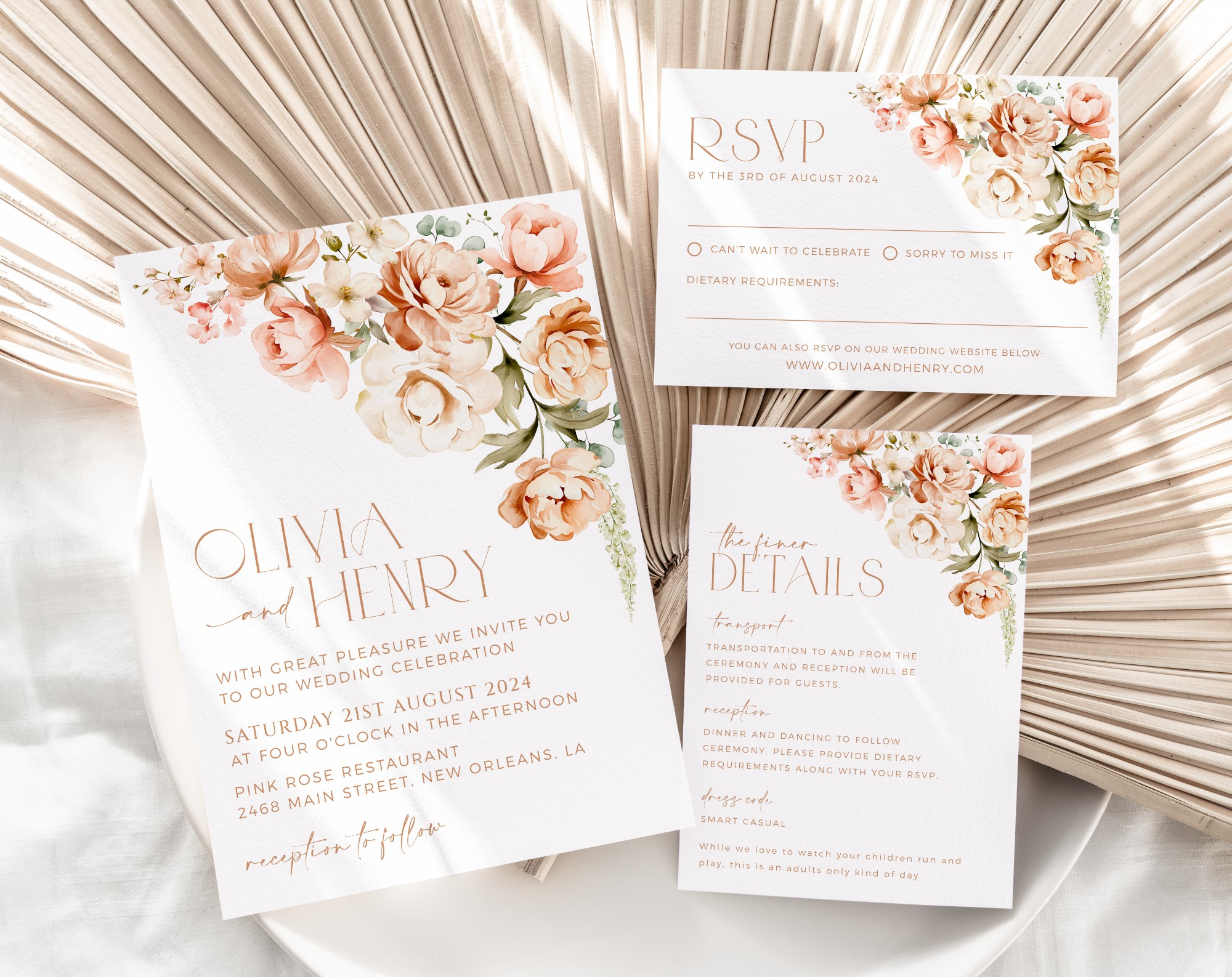 Cream Floral Wedding Invitation & RSVP Set, Wedding Invitation Suite, Invitation RSVP with Envelopes, Printed shops Wedding Invitations and RSVP