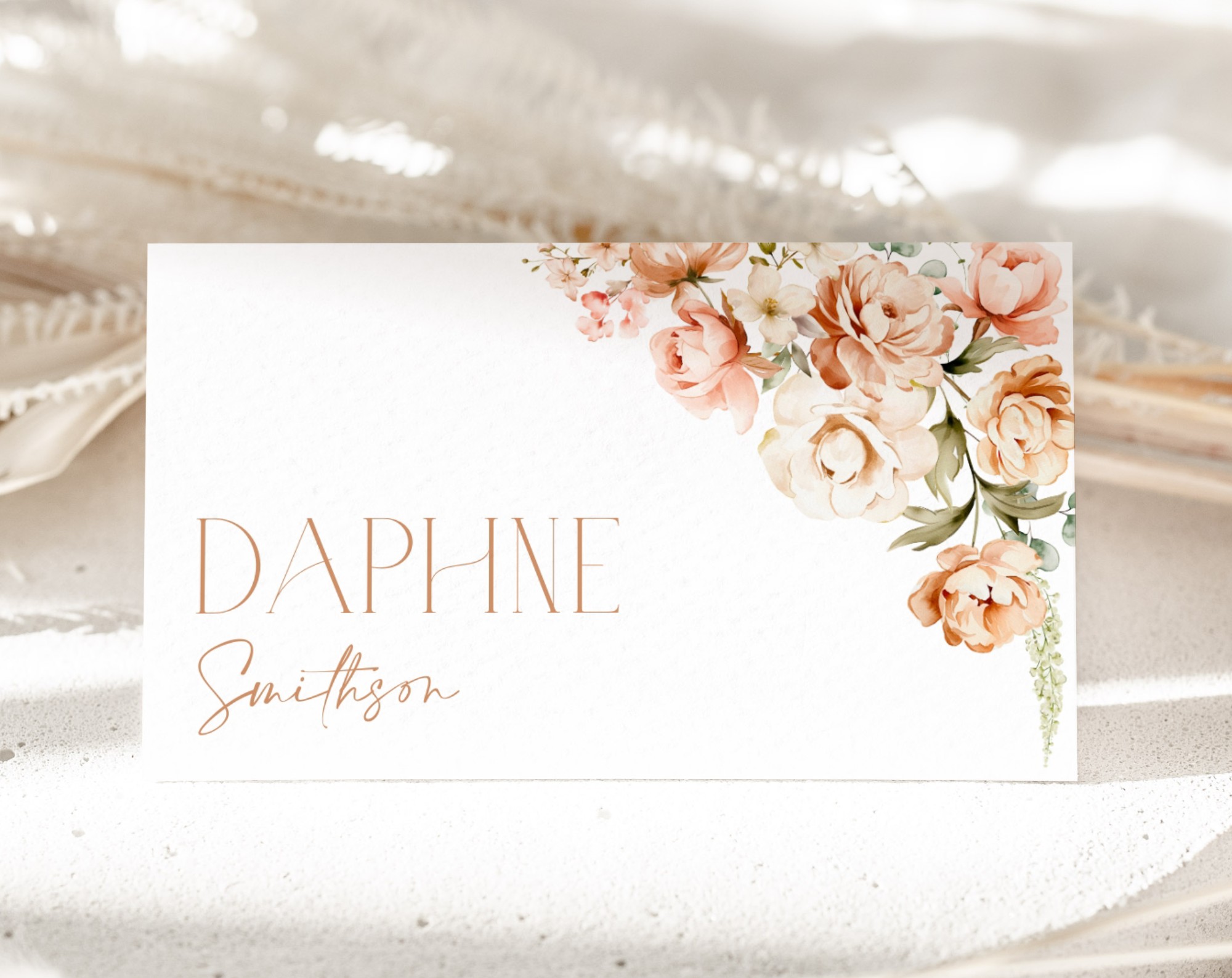 Peach and Cream Flowers Place Card, Wedding Stationery, Printable File, Edit Yourself, SH42 Peach and Cream Flowers Place Card, Wedding Stationery, Printable File, Edit Yourself, SH42