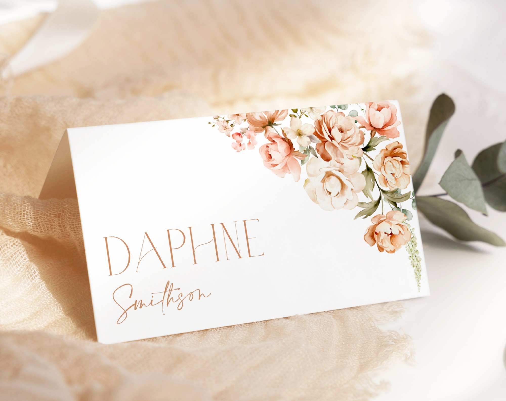 Peach and Cream Flowers Place Card, Wedding Stationery, Printable File, Edit Yourself, SH42 Peach and Cream Flowers Place Card, Wedding Stationery, Printable File, Edit Yourself, SH42