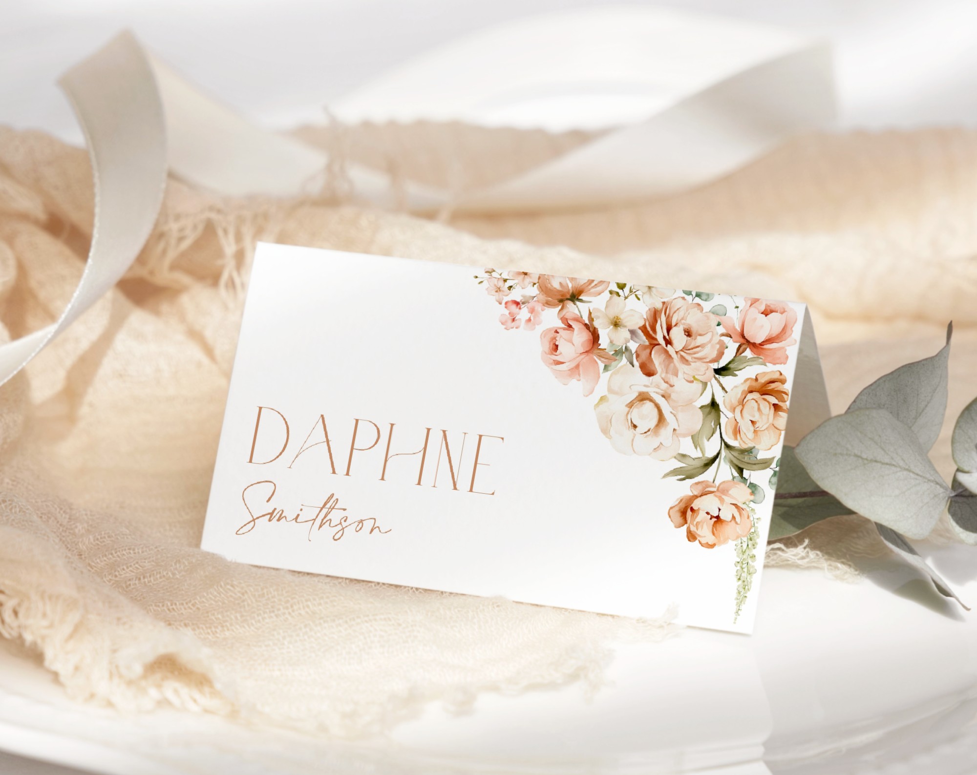 Peach and Cream Flowers Place Card, Wedding Stationery, Printable File, Edit Yourself, SH42 Peach and Cream Flowers Place Card, Wedding Stationery, Printable File, Edit Yourself, SH42