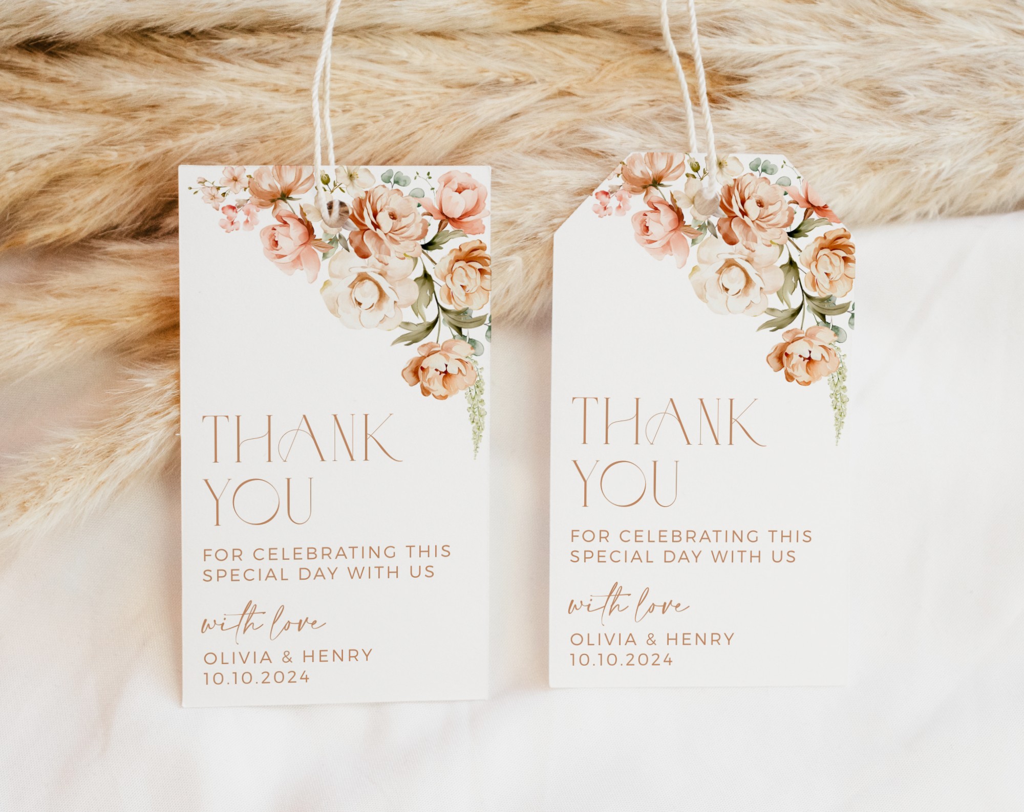 Peach and Cream Flowers Favor Tags, Gift Tags, Party Tags, Wedding, Printable File, Edit Yourself, SH42