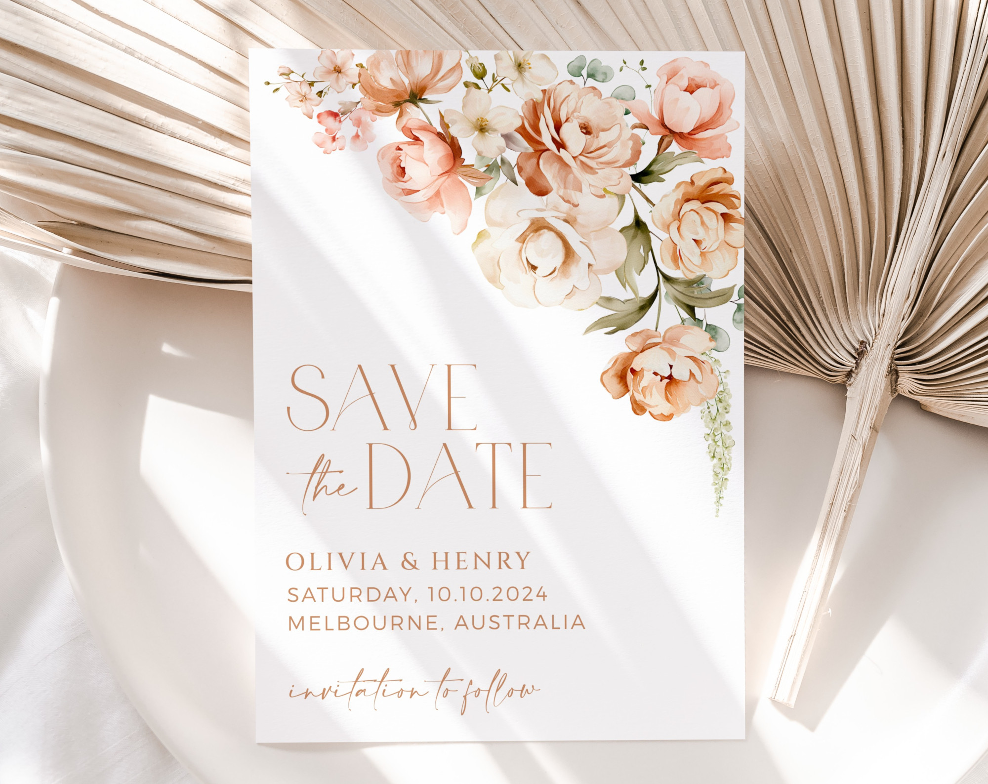 Peach and Cream Flowers Save the Date, Wedding Stationery, Printable File, Edit Yourself, SH42 Peach and Cream Flowers Save the Date, Wedding Stationery, Printable File, Edit Yourself, SH42