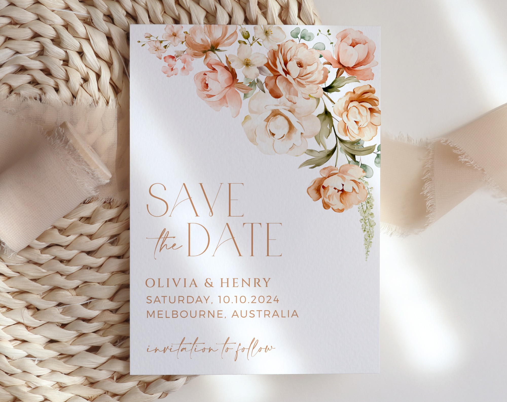 Peach and Cream Flowers Save the Date, Wedding Stationery, Printable File, Edit Yourself, SH42 Peach and Cream Flowers Save the Date, Wedding Stationery, Printable File, Edit Yourself, SH42