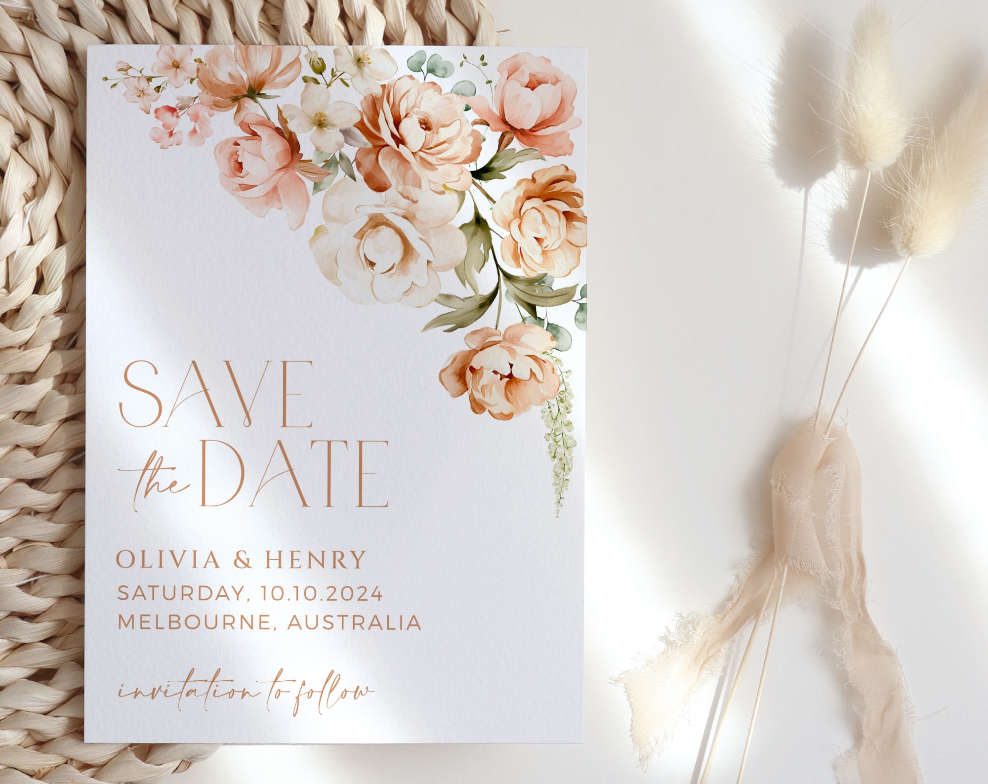 Peach and Cream Flowers Save the Date, Wedding Stationery, Printable File, Edit Yourself, SH42 Peach and Cream Flowers Save the Date, Wedding Stationery, Printable File, Edit Yourself, SH42