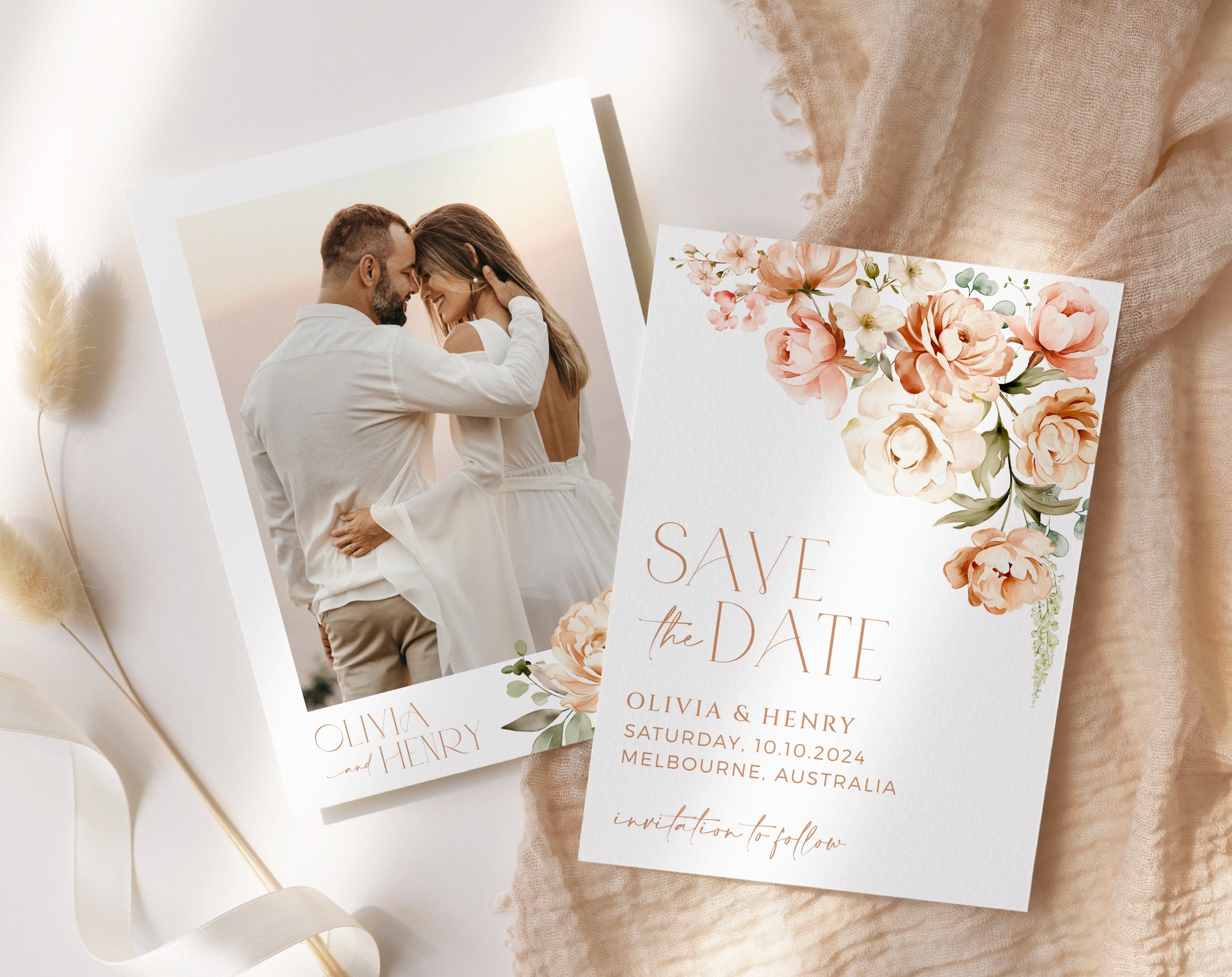 Peach and Cream Flowers Save the Date, Wedding Stationery, Printable File, Edit Yourself, SH42 Peach and Cream Flowers Save the Date, Wedding Stationery, Printable File, Edit Yourself, SH42