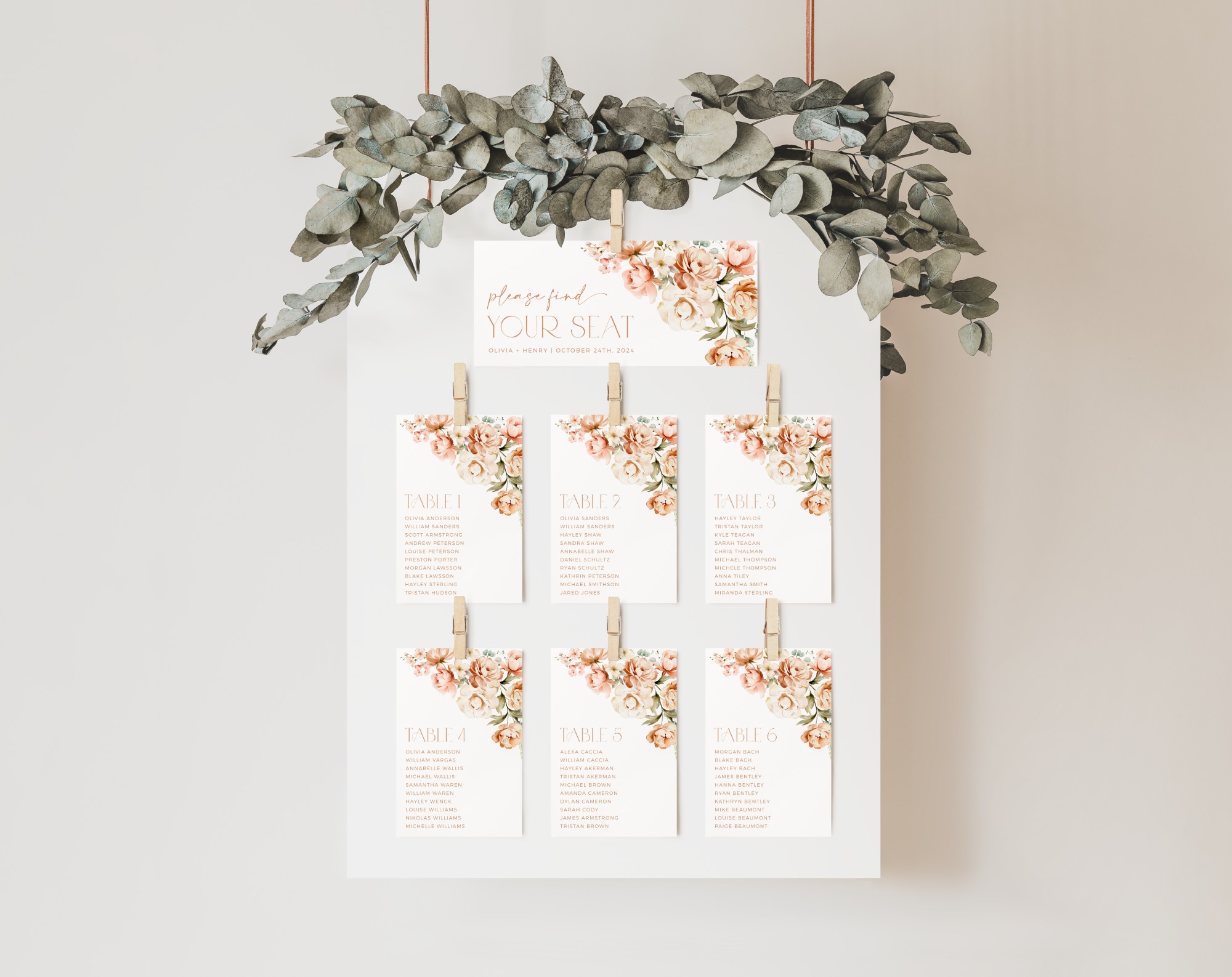Peach and Cream Flowers Seating Cards, Wedding Stationery, Printable File, Edit Yourself, SH42 Peach and Cream Flowers Seating Cards, Wedding Stationery, Printable File, Edit Yourself, SH42
