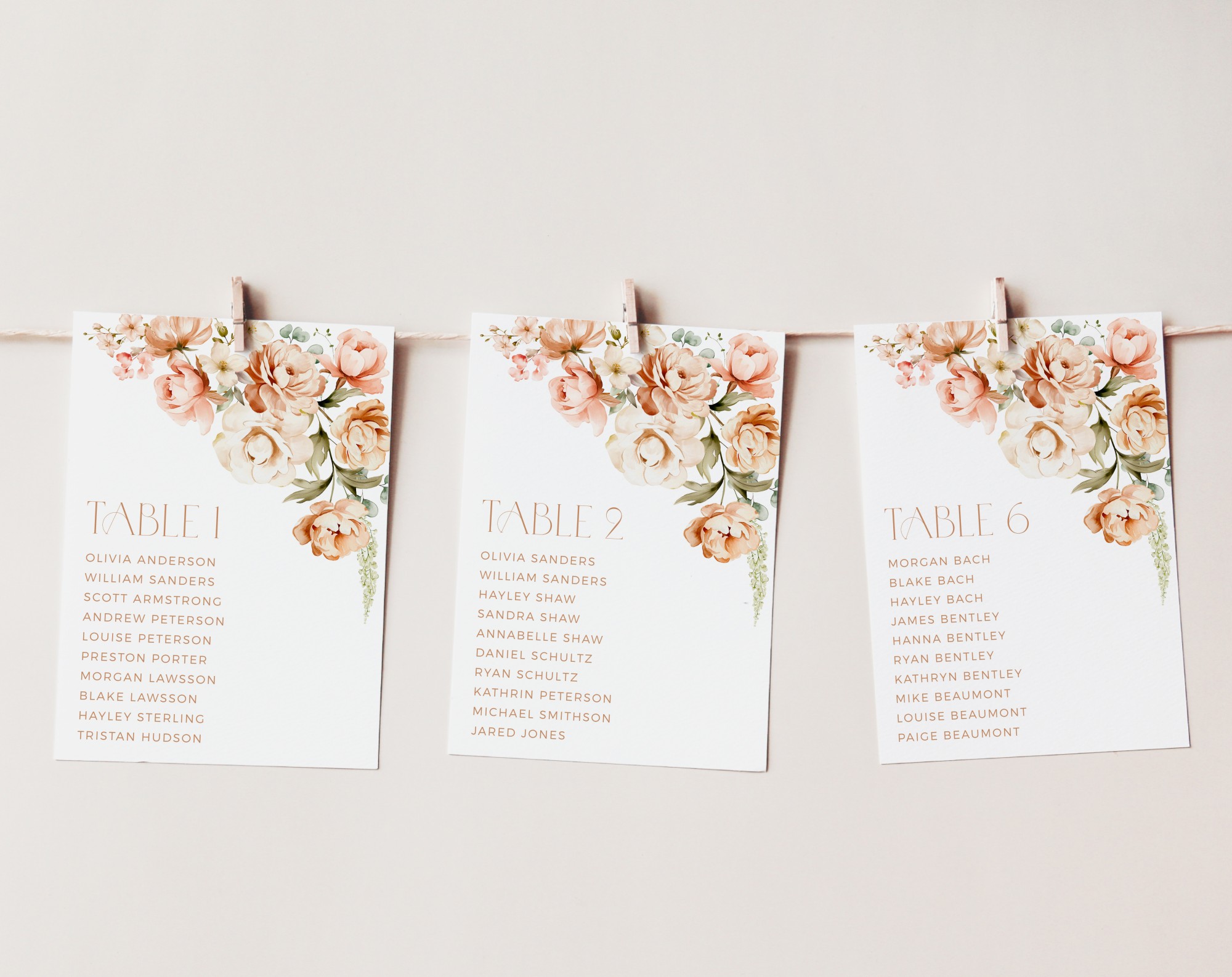 Peach and Cream Flowers Seating Cards, Wedding Stationery, Printable File, Edit Yourself, SH42 Peach and Cream Flowers Seating Cards, Wedding Stationery, Printable File, Edit Yourself, SH42