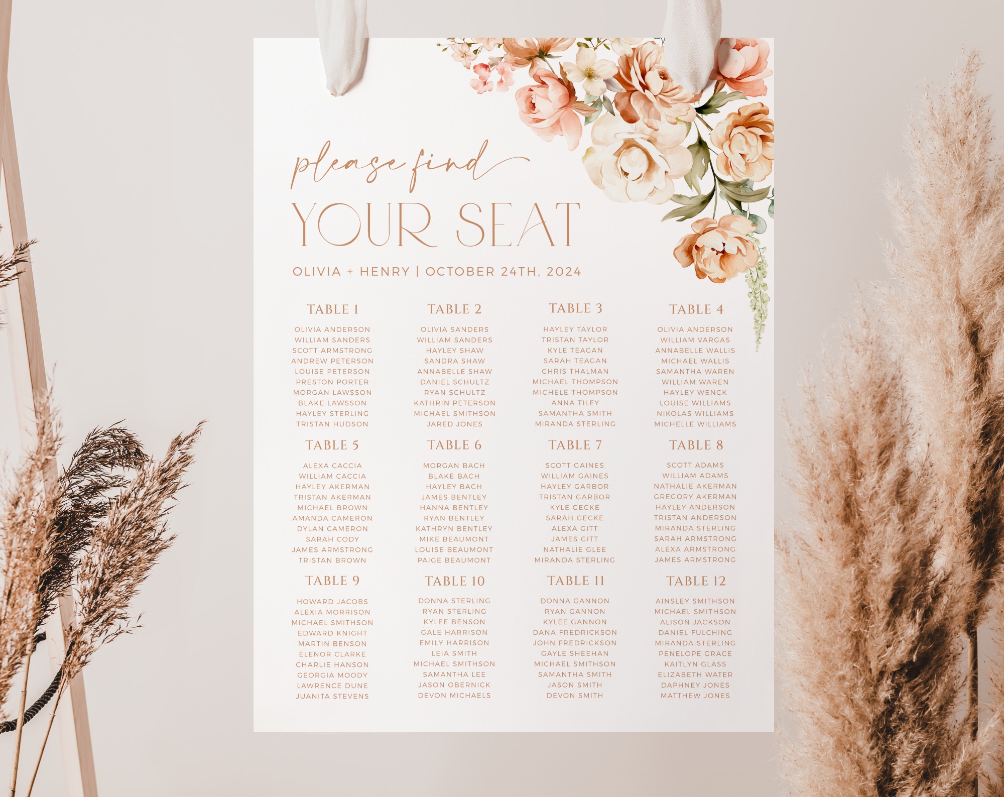 Peach and Cream Flowers Seating Chart, Wedding Sign, Printable File, Edit Yourself, SH42 Peach and Cream Flowers Seating Chart, Wedding Sign, Printable File, Edit Yourself, SH42