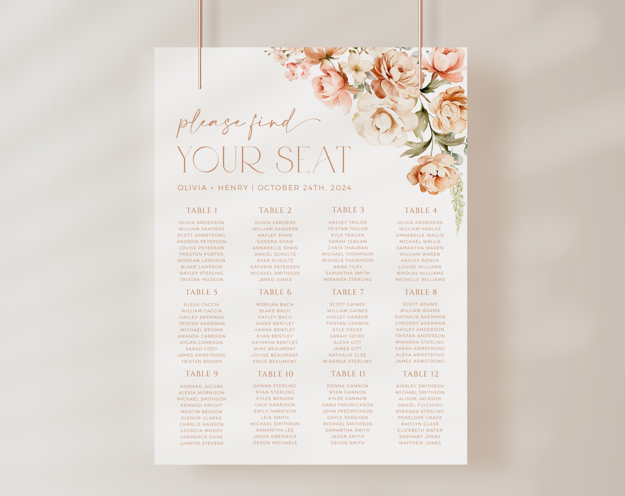 Peach and Cream Flowers Seating Chart, Wedding Sign, Printable File, Edit Yourself, SH42 Peach and Cream Flowers Seating Chart, Wedding Sign, Printable File, Edit Yourself, SH42