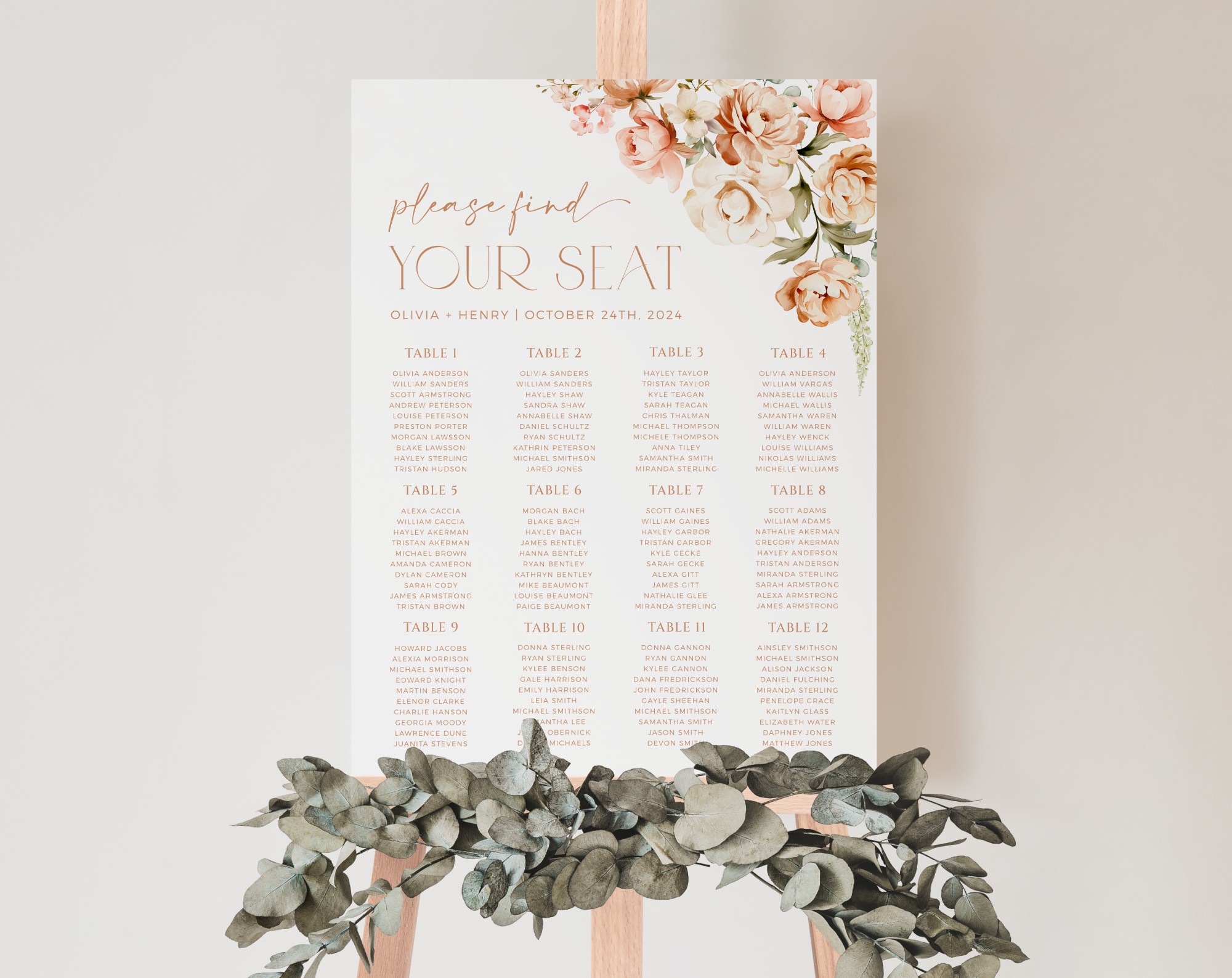 Peach and Cream Flowers Seating Chart, Wedding Sign, Printable File, Edit Yourself, SH42 Peach and Cream Flowers Seating Chart, Wedding Sign, Printable File, Edit Yourself, SH42