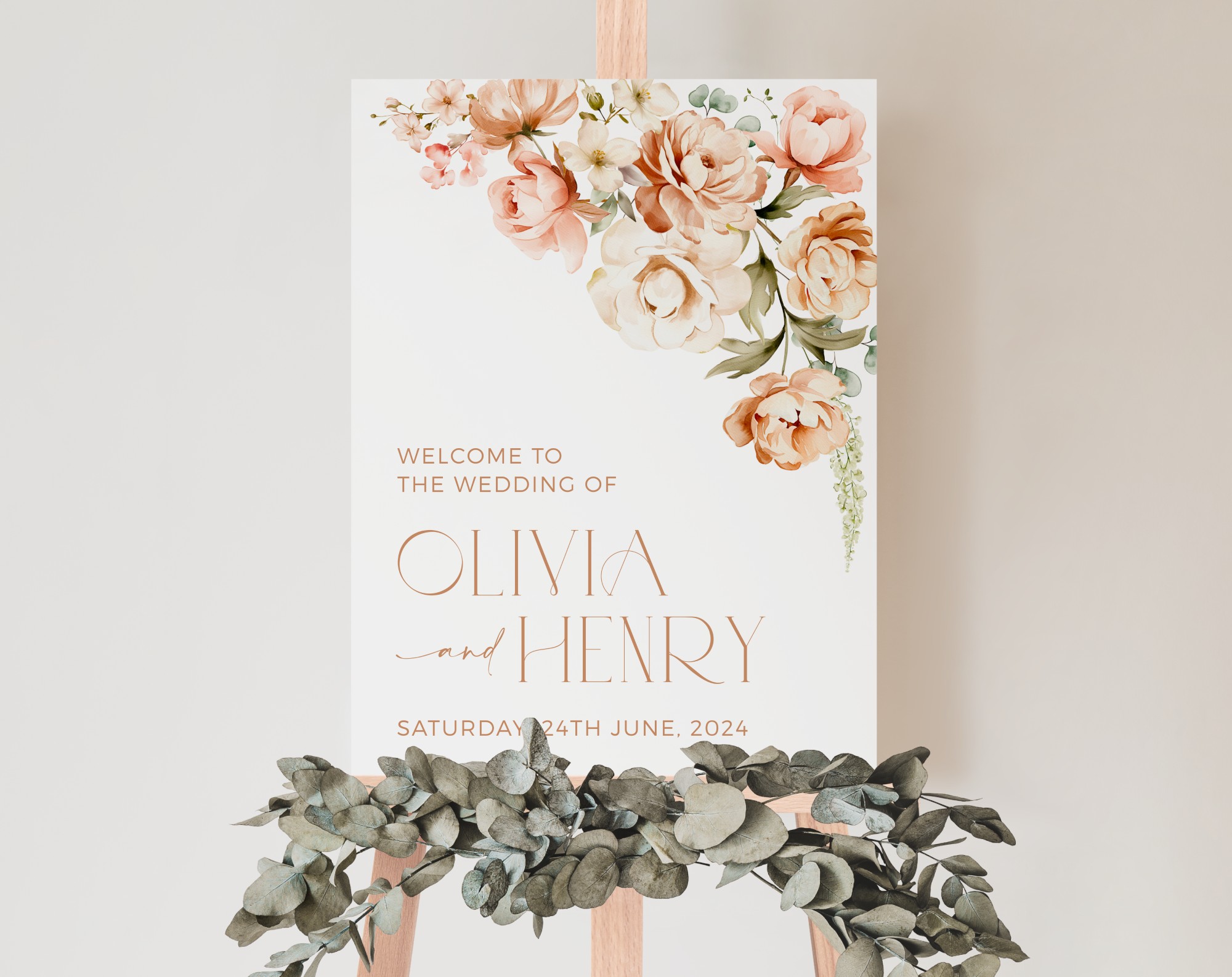 Peach and Cream Flowers Welcome Sign, Wedding Sign, Printable File, Edit Yourself, SH42