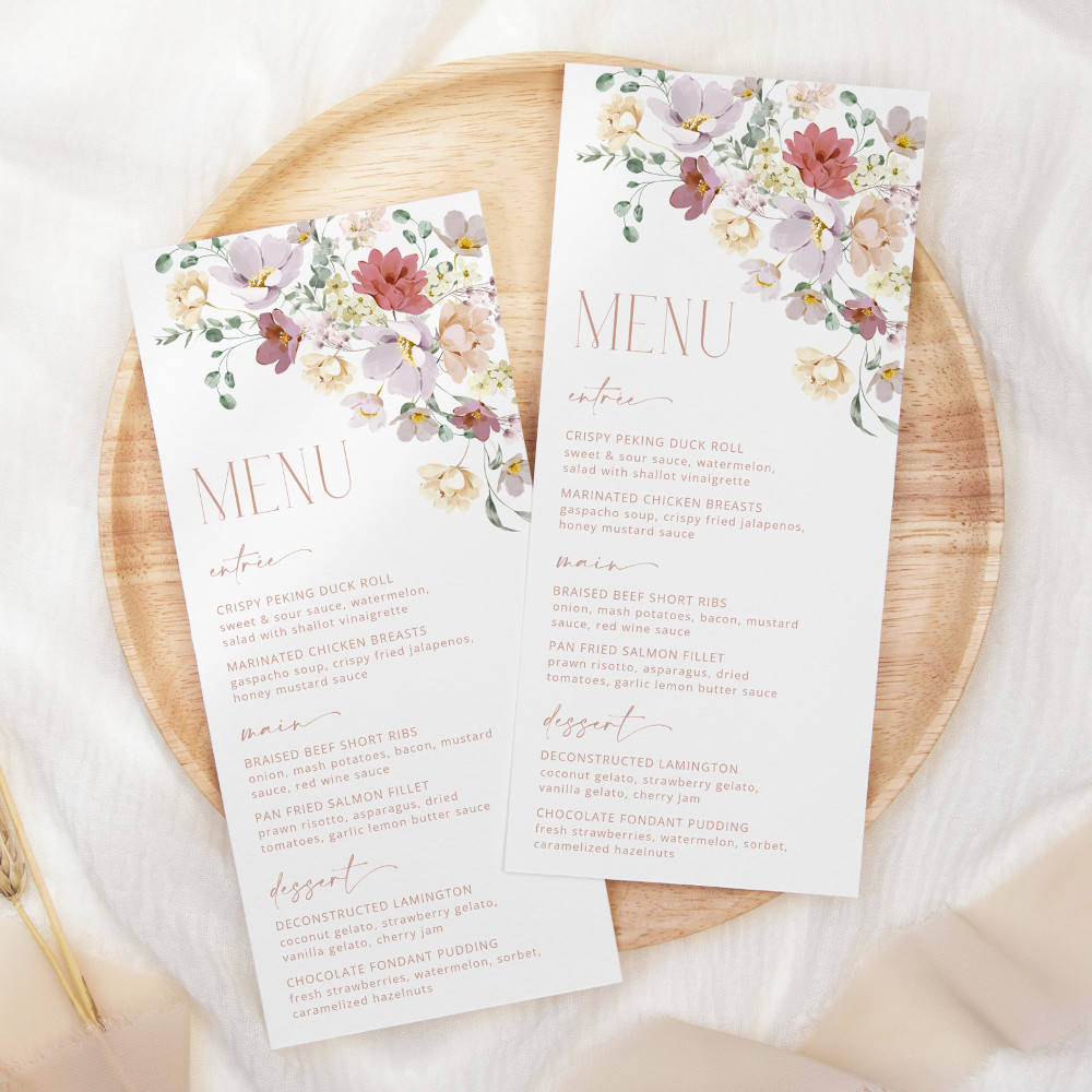 Colorful Flowers Menu, Bridal Shower Stationery, Printable File, Edit Yourself, SH40