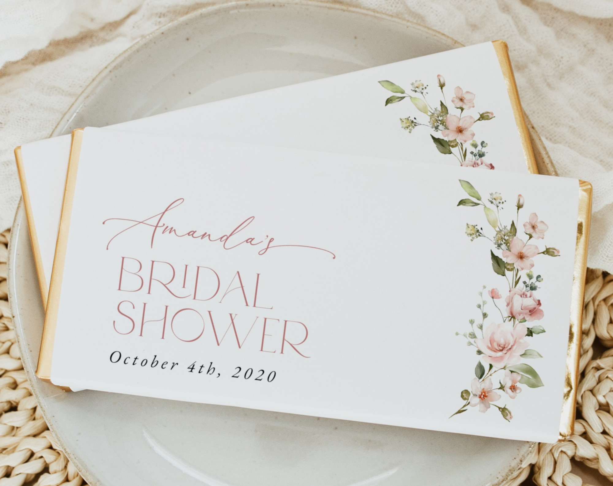 Pink Flowers Chocolate Bar Wrapper, Candy Bar Wrapper, Bridal Shower, Printable File, Edit Yourself, SH43