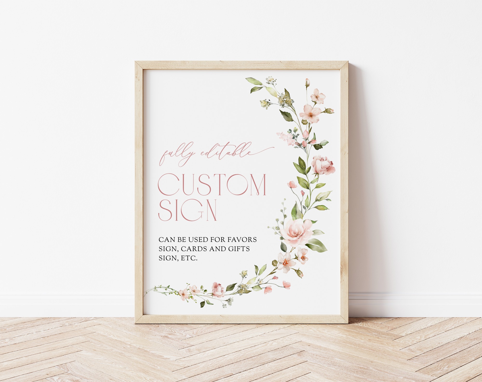Pink Flowers Custom Sign, Bridal Shower Sign, Printable File, Edit Yourself, SH43