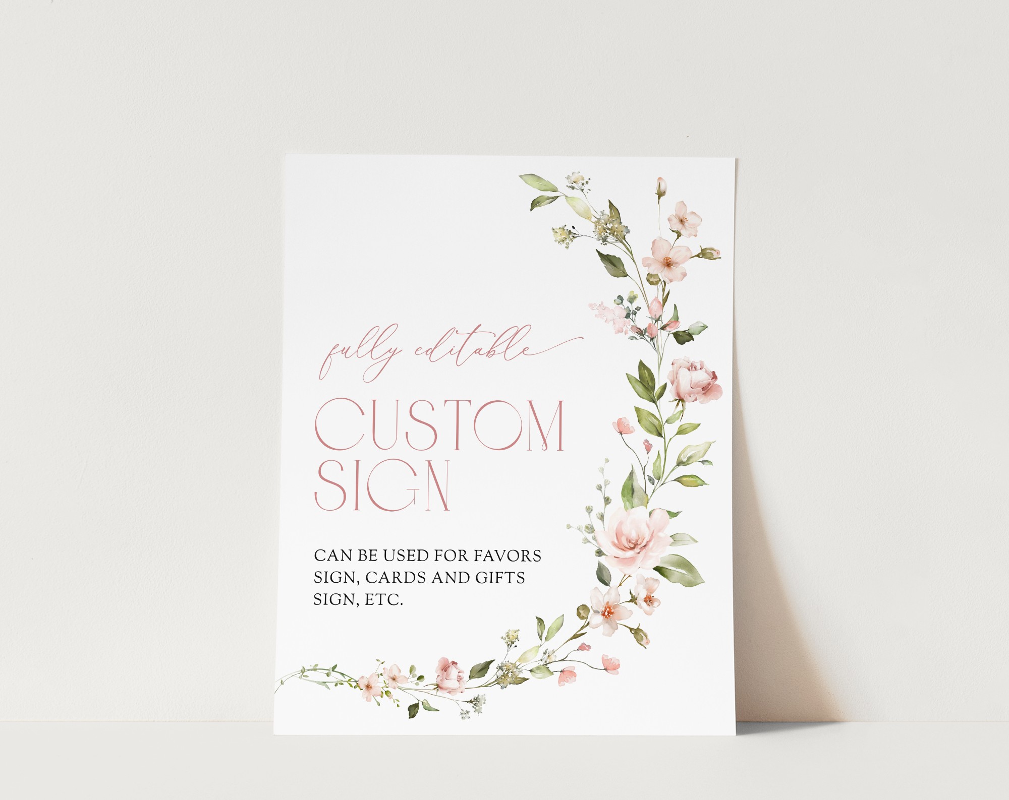 Pink Flowers Custom Sign, Bridal Shower Sign, Printable File, Edit Yourself, SH43
