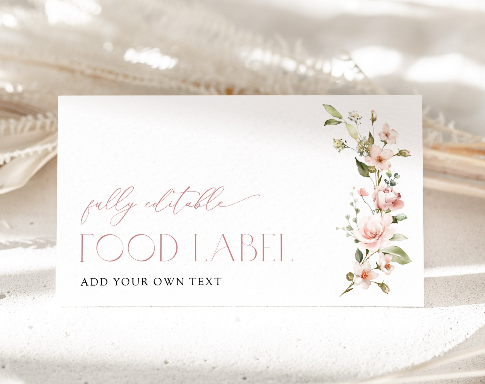 Pink Flowers Food Label, Bridal Shower Decoration, Printable File, Edit Yourself, SH43