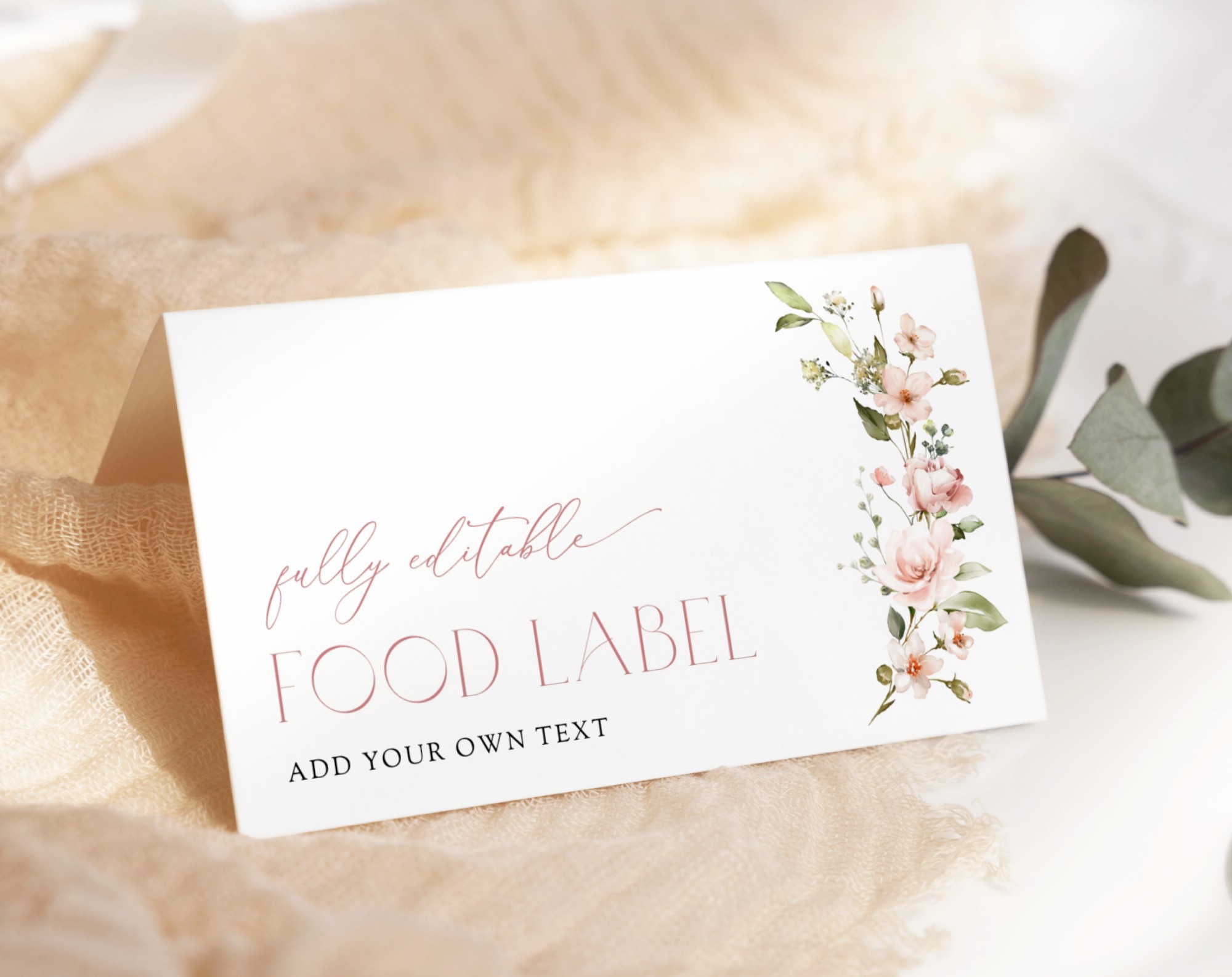 Pink Flowers Food Label, Bridal Shower Decoration, Printable File, Edit Yourself, SH43