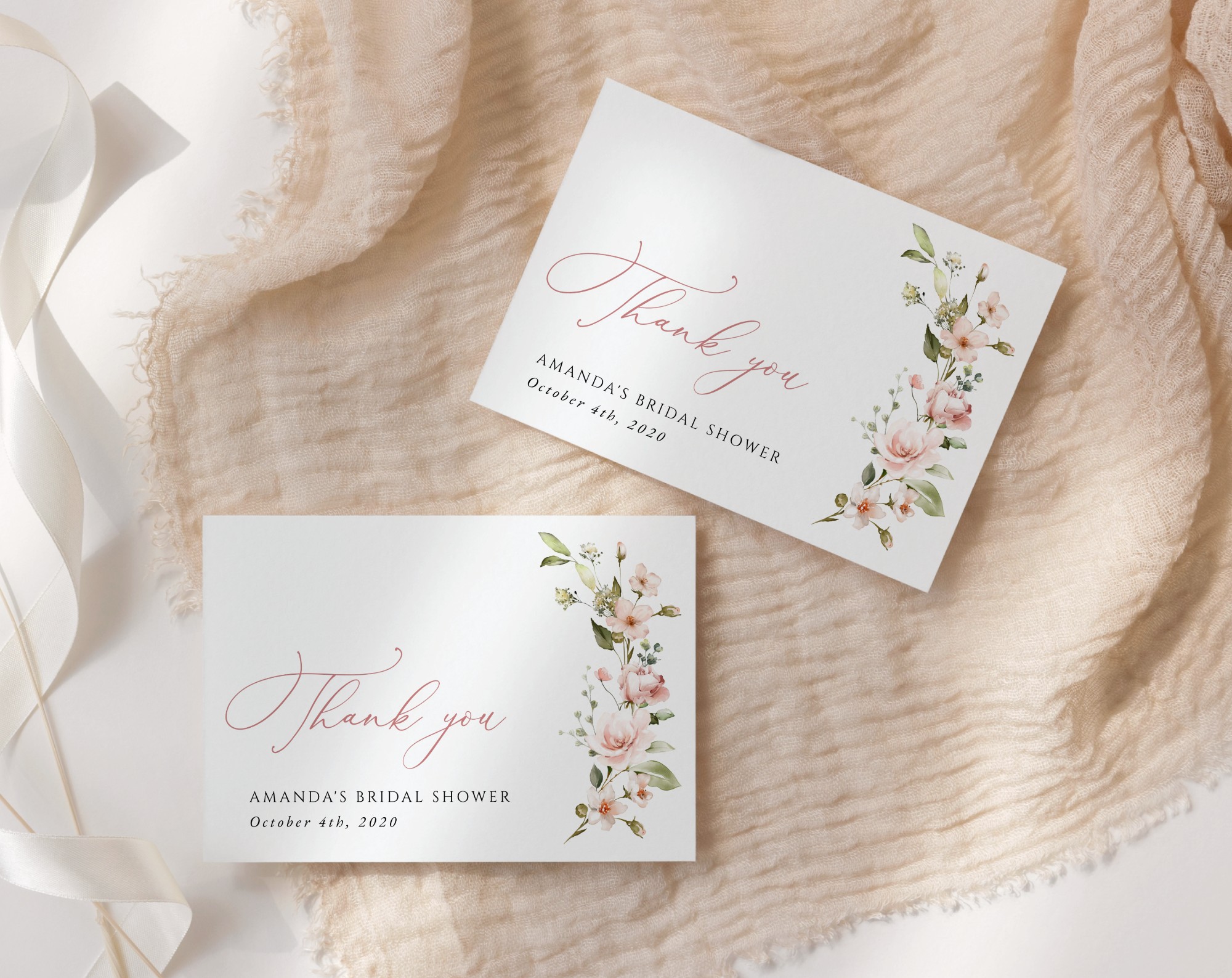 Pink Flowers Thank You Card, Bridal Shower Stationery, Printable File, Edit Yourself, SH43 Pink Flowers Thank You Card, Bridal Shower Stationery, Printable File, Edit Yourself, SH43