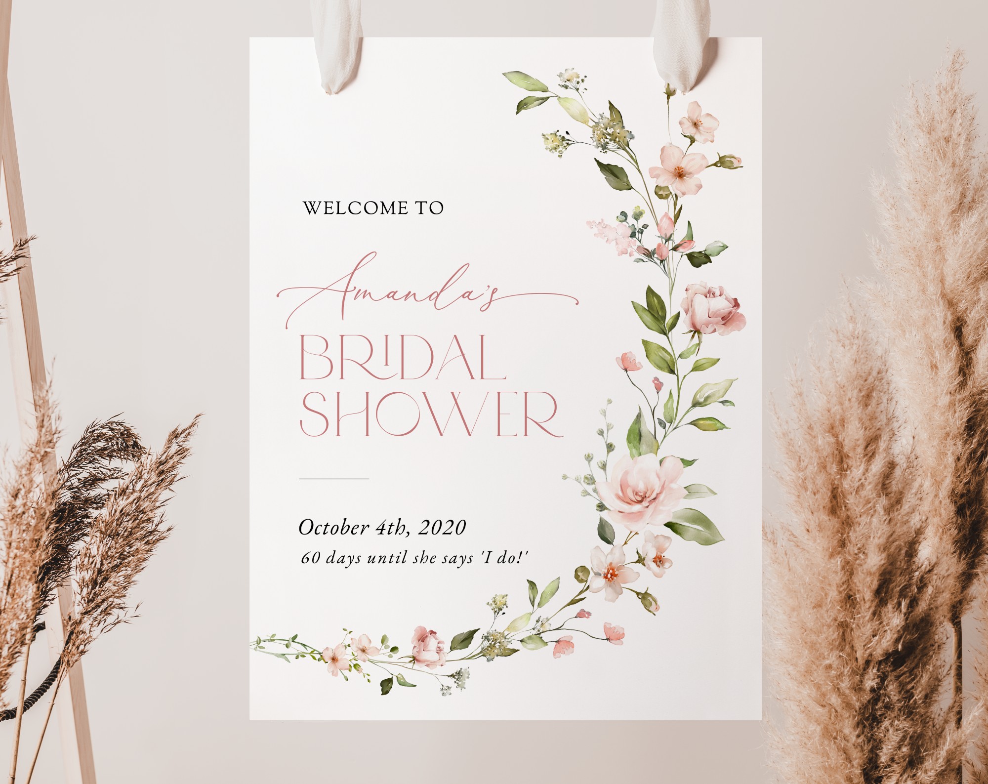 Pink Flowers Welcome Sign, Bridal Shower Sign, Printable File, Edit Yourself, SH43 Pink Flowers Welcome Sign, Bridal Shower Sign, Printable File, Edit Yourself, SH43